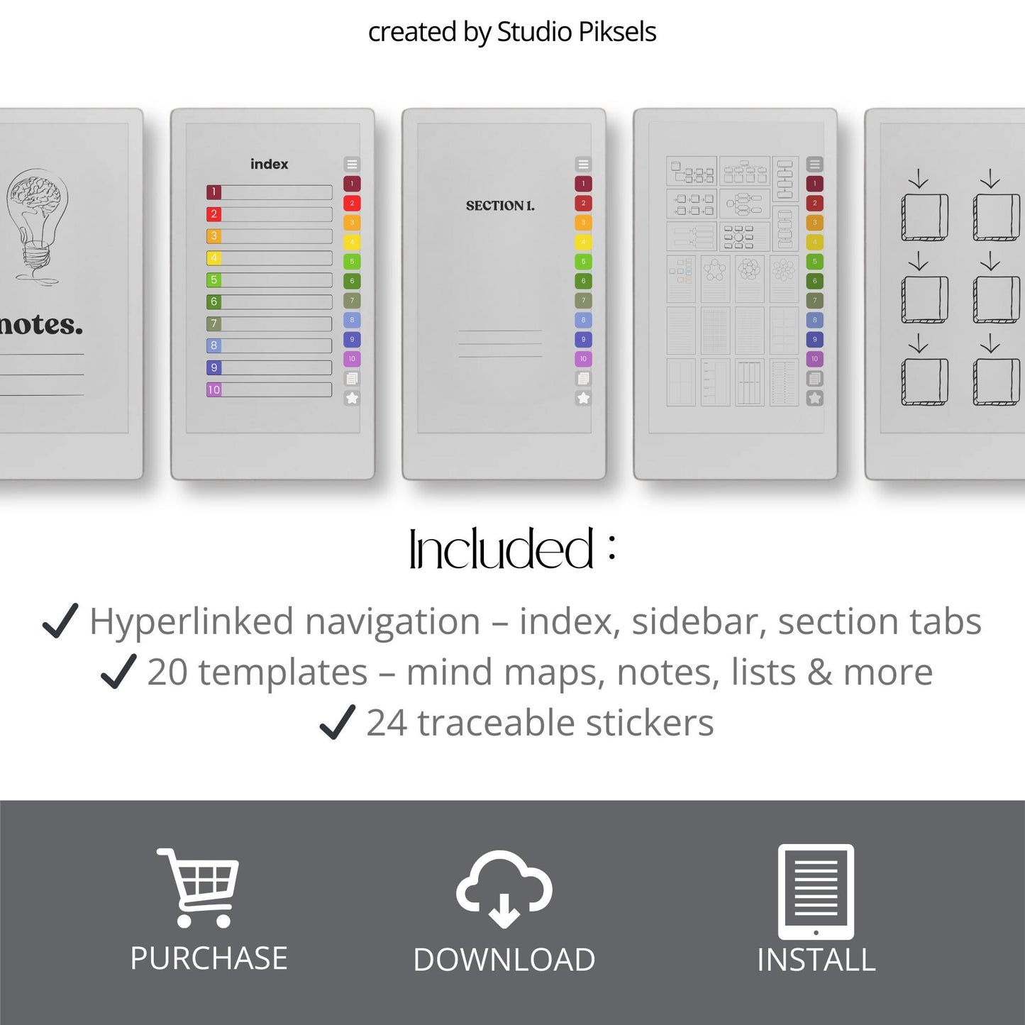 Mind map notebook for reMarkable Paper Pro Move with hyperlinked visual planning templates.