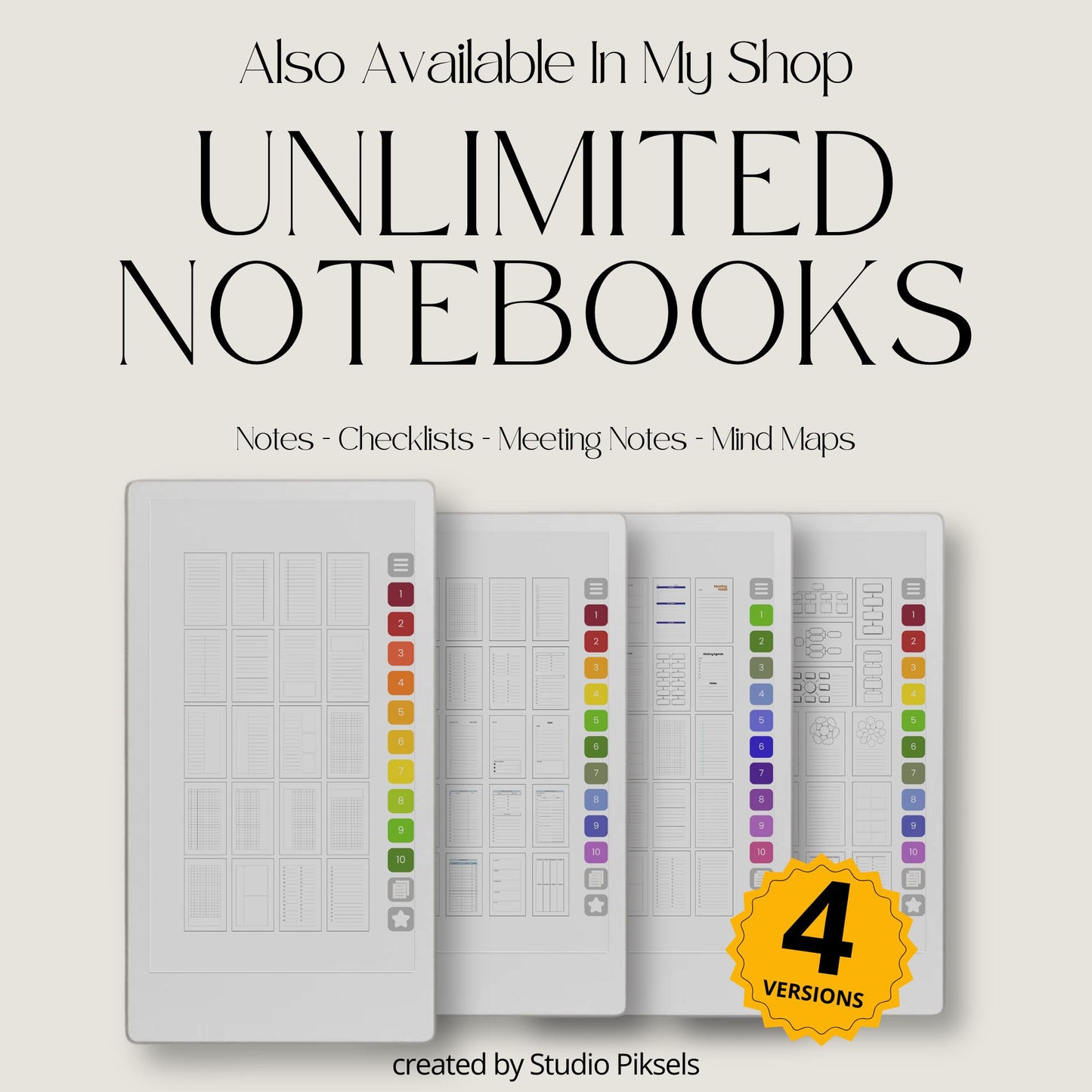 Mind map notebook for reMarkable Paper Pro Move with hyperlinked visual planning templates.