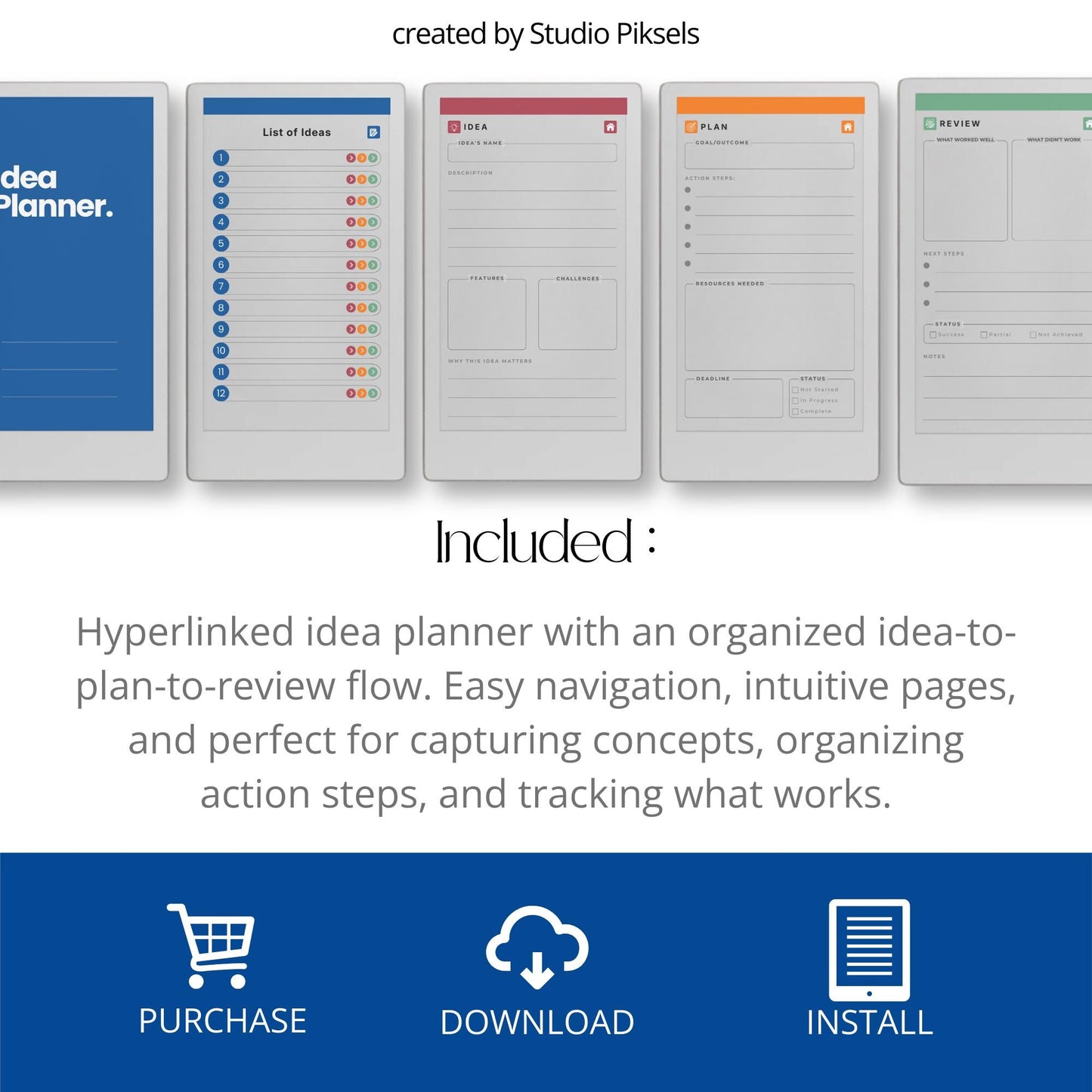 Organize ideas and projects using a hyperlinked idea planner on reMarkable Paper Pro Move