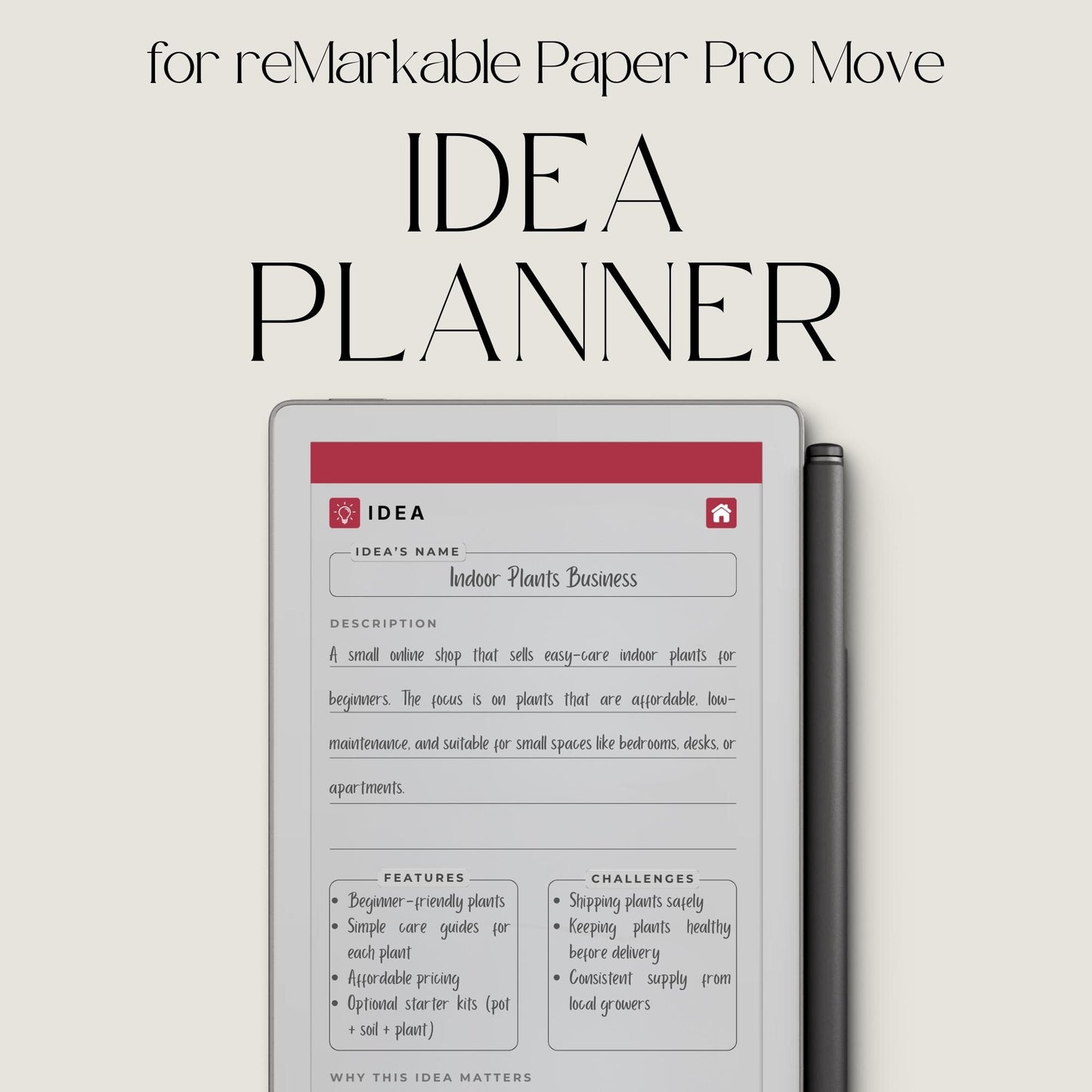 Organize ideas and projects using a hyperlinked idea planner on reMarkable Paper Pro Move.