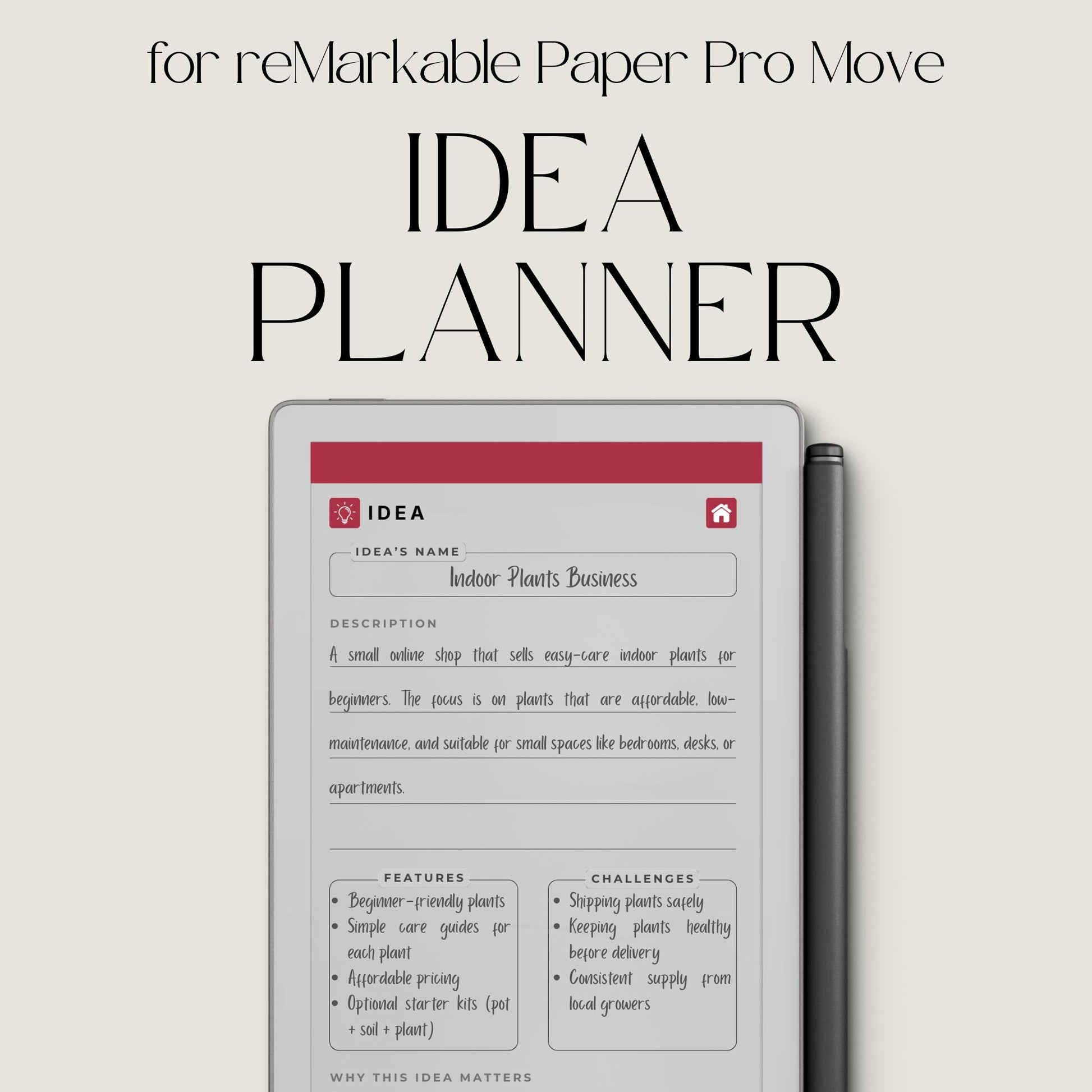 Organize ideas and projects using a hyperlinked idea planner on reMarkable Paper Pro Move.
