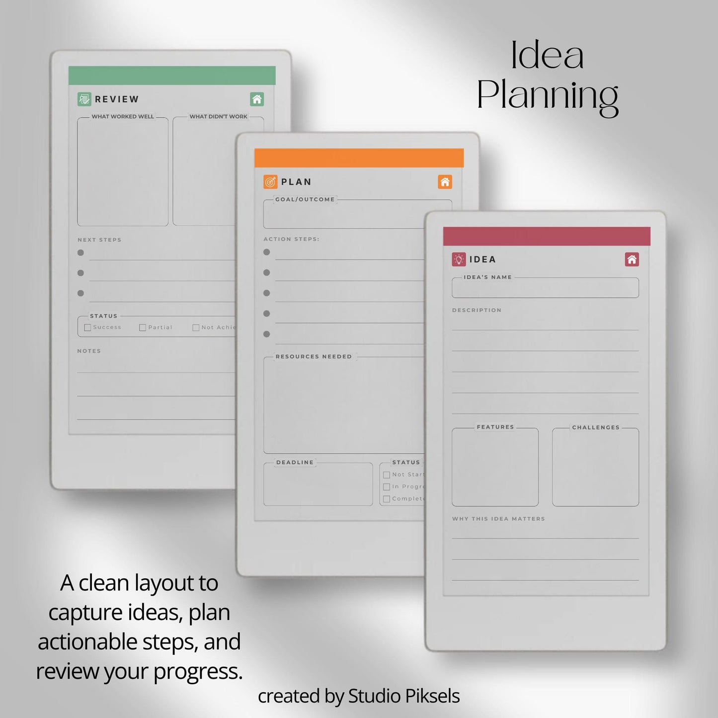 Brainstorm and sketch ideas using lined, grid, and blank notes pages on reMarkable Paper Pro Move.