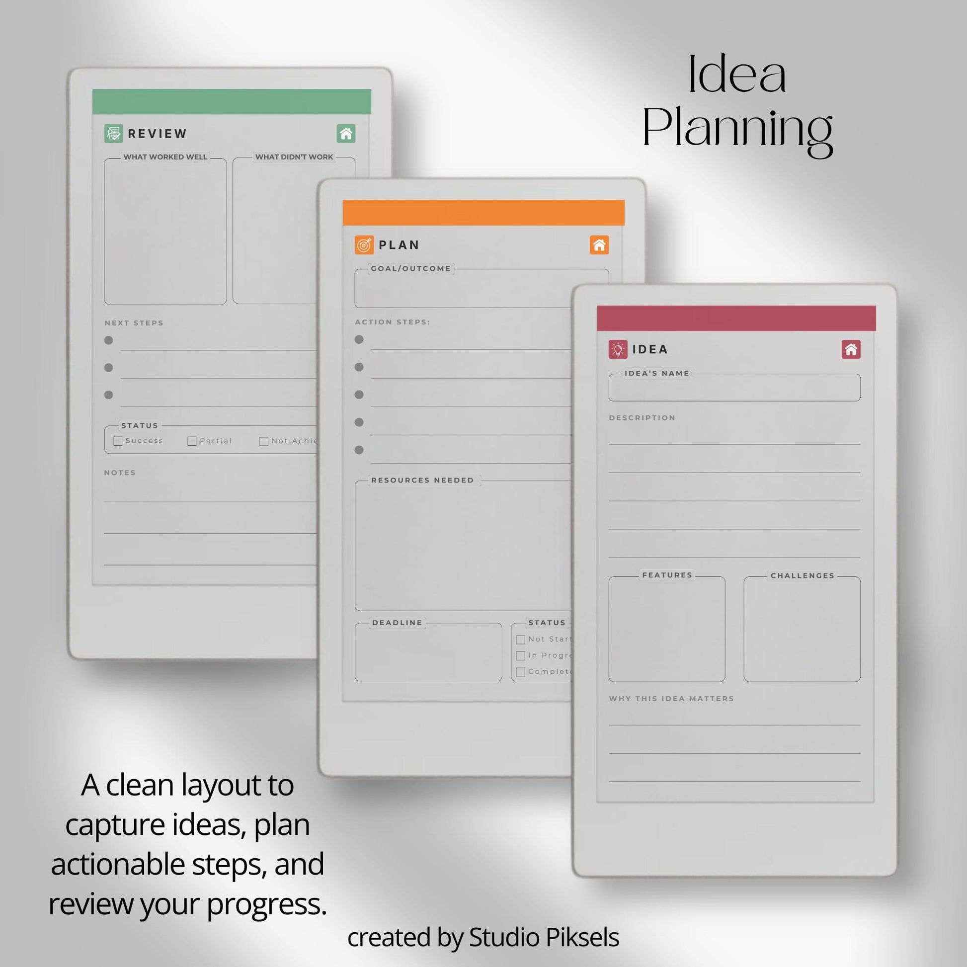 Brainstorm and sketch ideas using lined, grid, and blank notes pages on reMarkable Paper Pro Move.