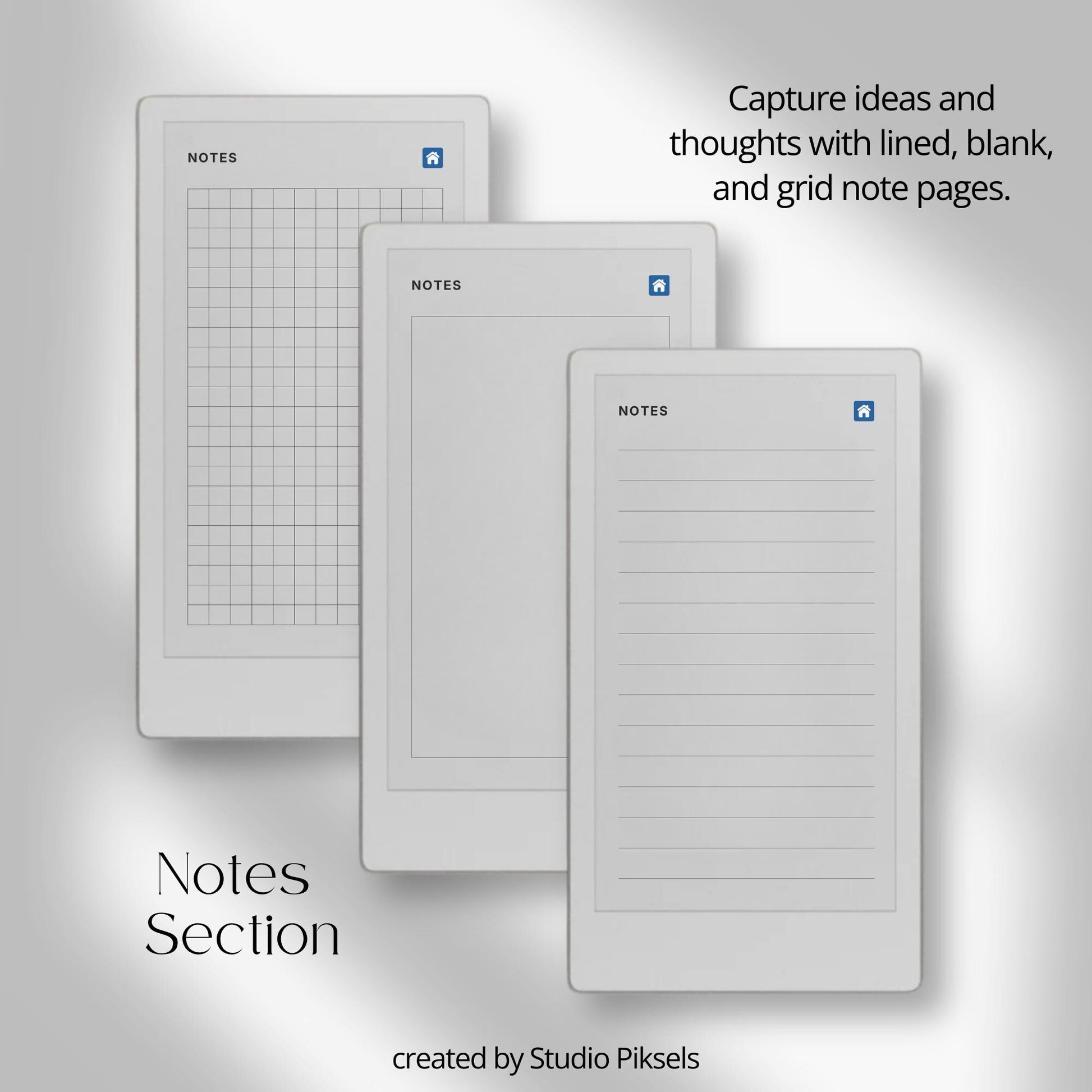 Brainstorm and sketch ideas using lined, grid, and blank notes pages on reMarkable Paper Pro Move.