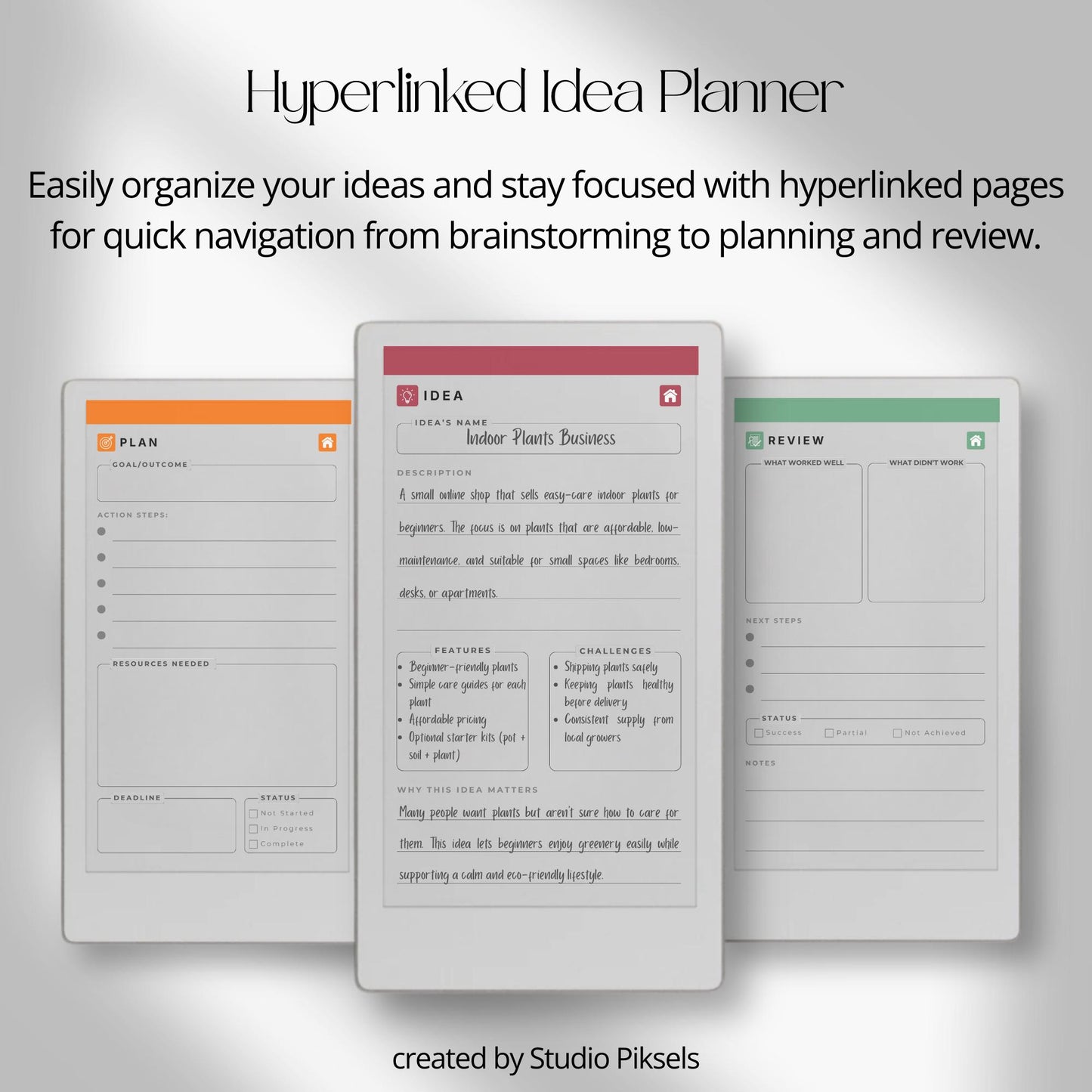 Brainstorm and sketch ideas using lined, grid, and blank notes pages on reMarkable Paper Pro Move.