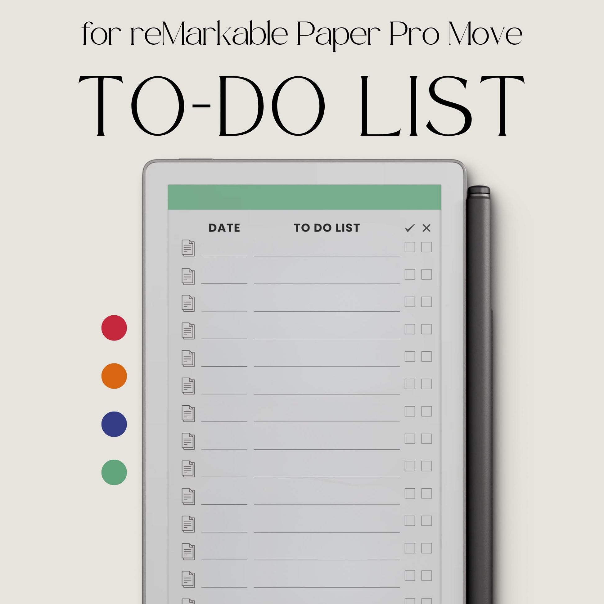 Interactive to-do list notebook for reMarkable Paper Pro Move with linked task notes pages.
