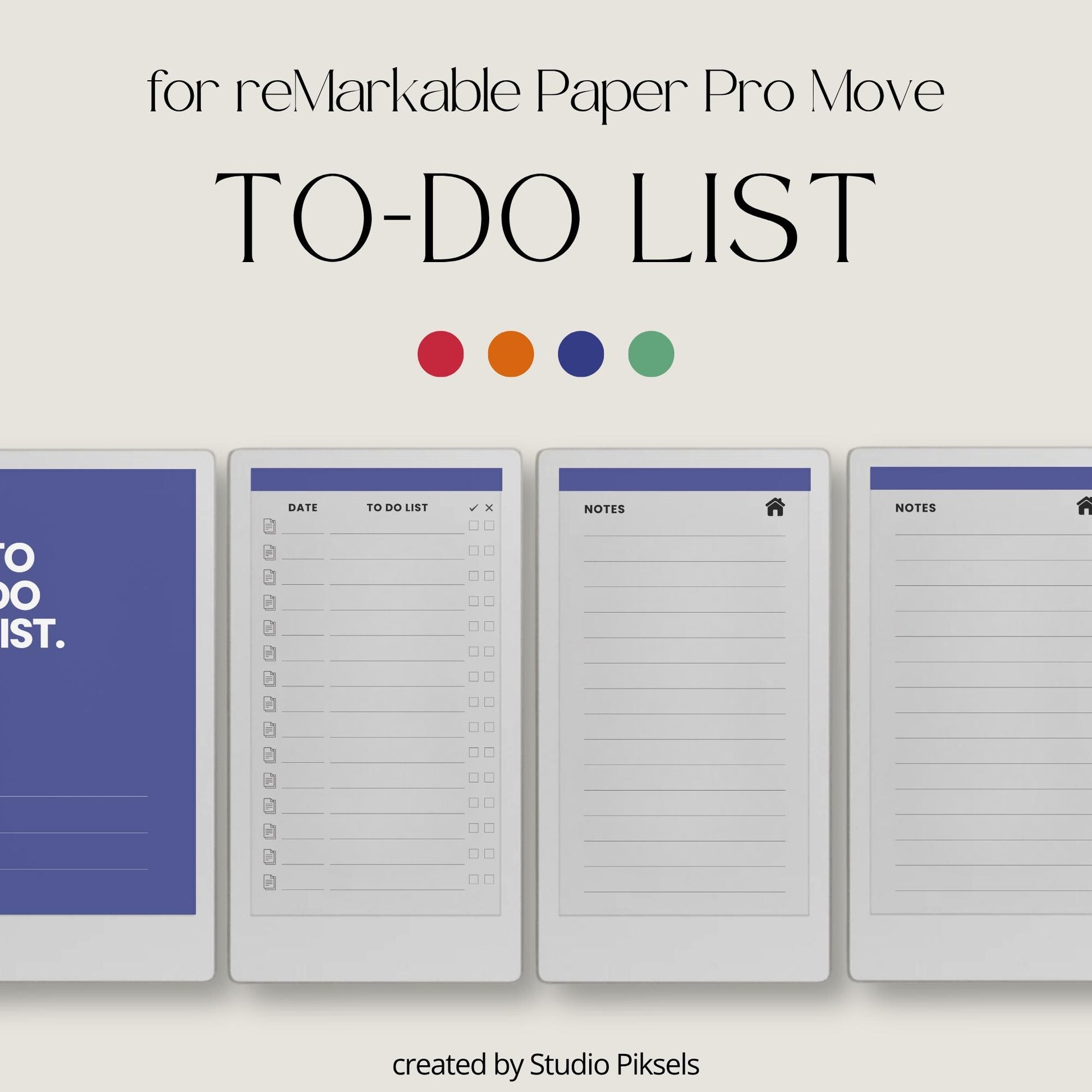 Interactive to-do list notebook for reMarkable Paper Pro Move with linked task notes pages.