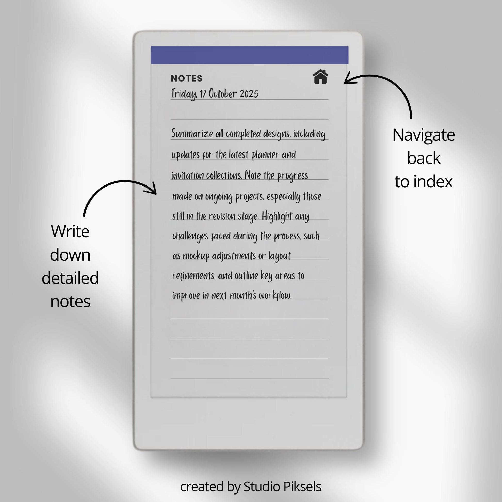 Interactive to-do list notebook for reMarkable Paper Pro Move with linked task notes pages.