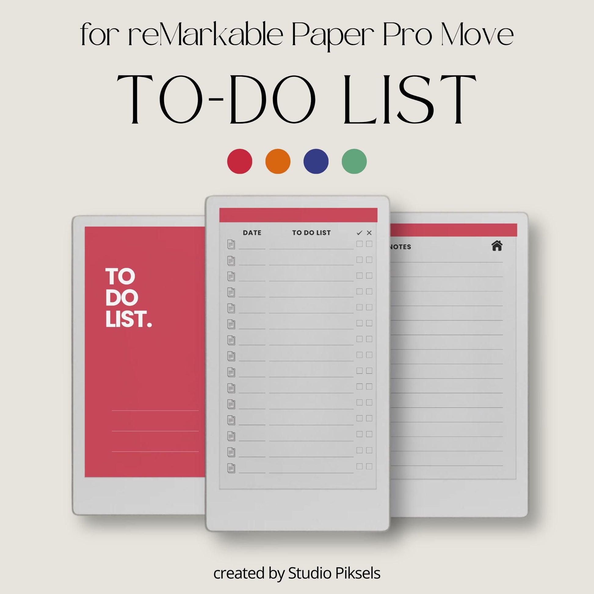 Interactive to-do list notebook for reMarkable Paper Pro Move with linked task notes pages.