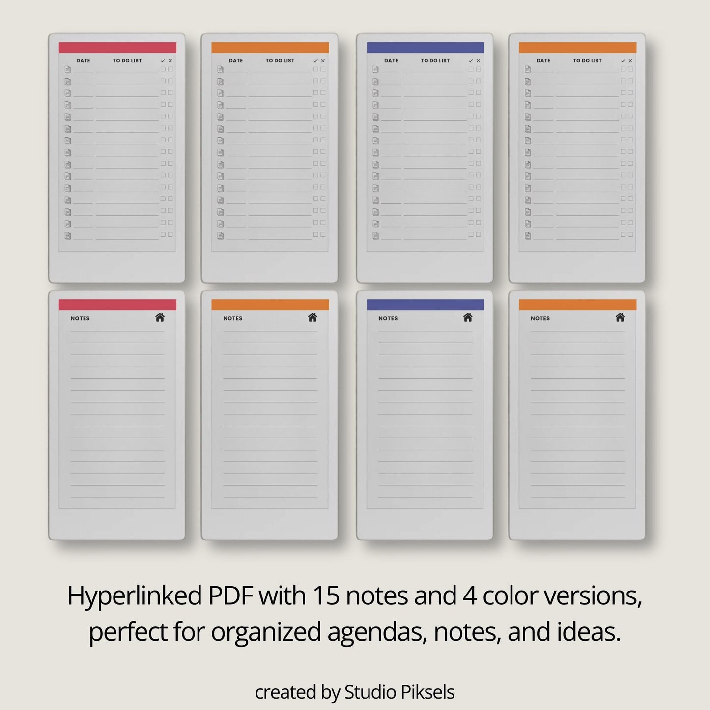 Interactive to-do list notebook for reMarkable Paper Pro Move with linked task notes pages.