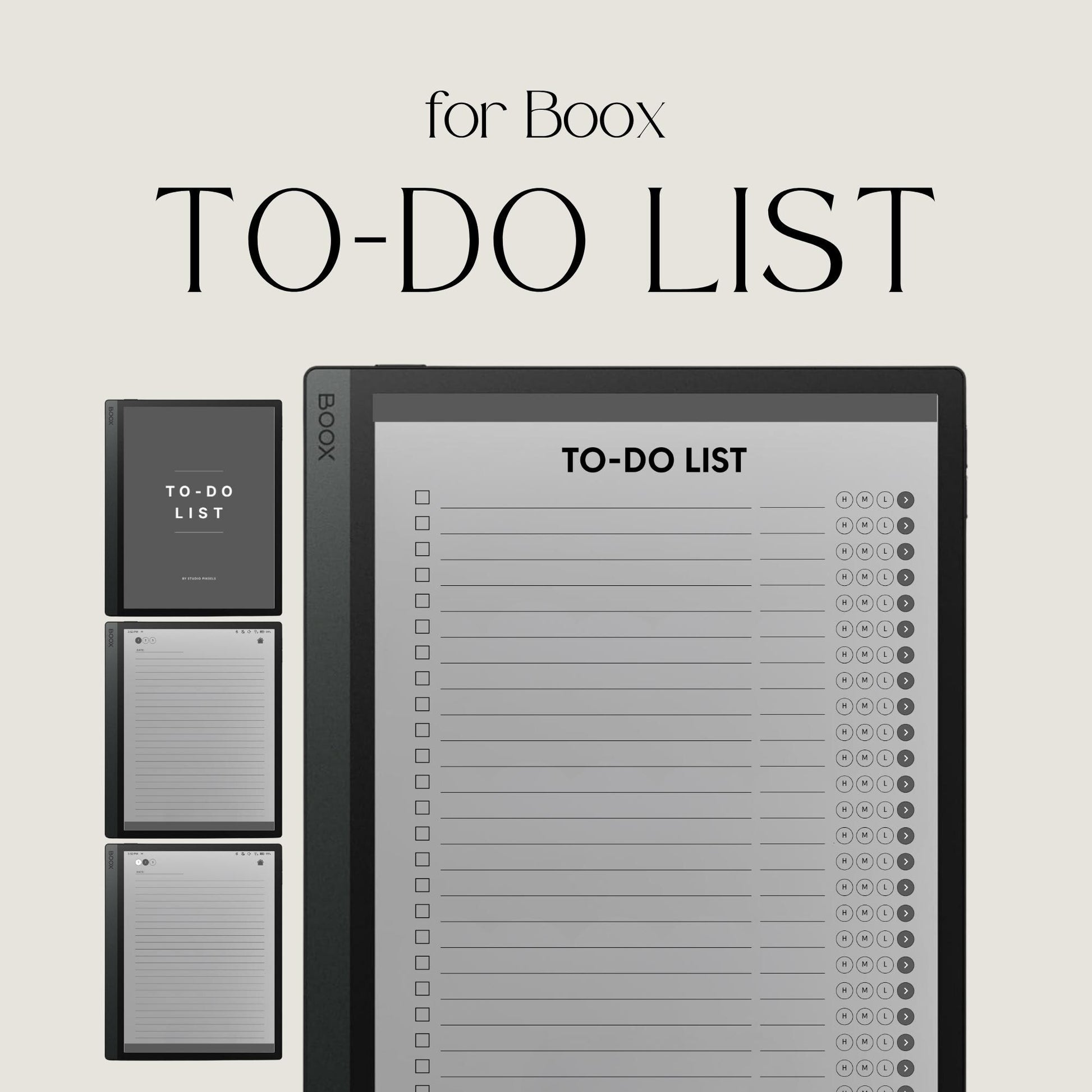 Hyperlinked To Do List for BOOX with linked task pages, grayscale productivity layouts, and digital planning notebook design.