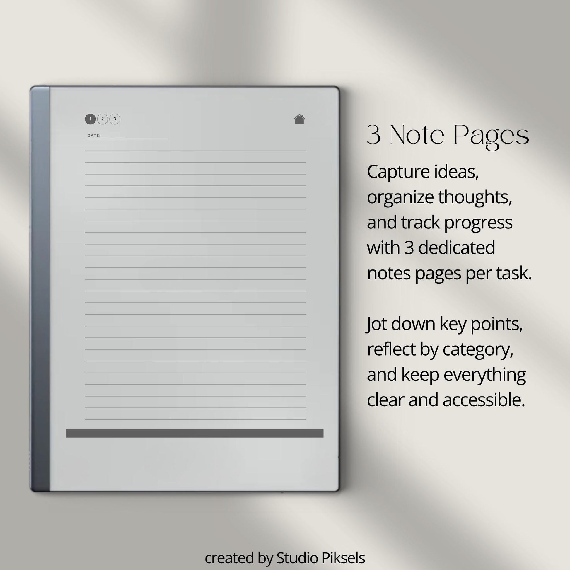 To do list notebook for reMarkable 1 and 2 with hyperlinked tasks and linked notes pages.