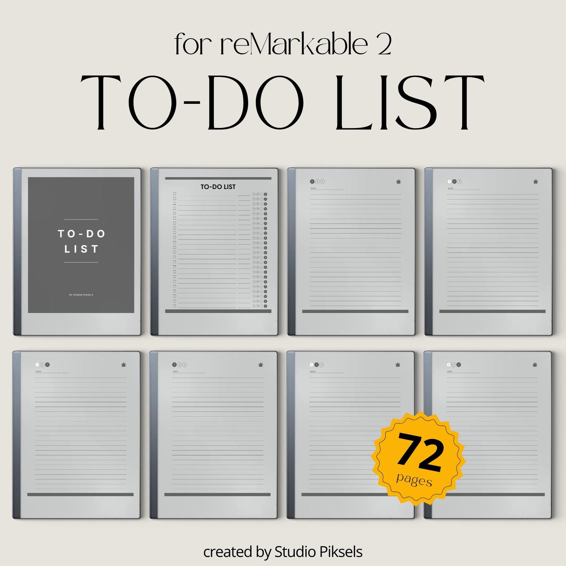 To do list notebook for reMarkable 1 and 2 with hyperlinked tasks and linked notes pages.