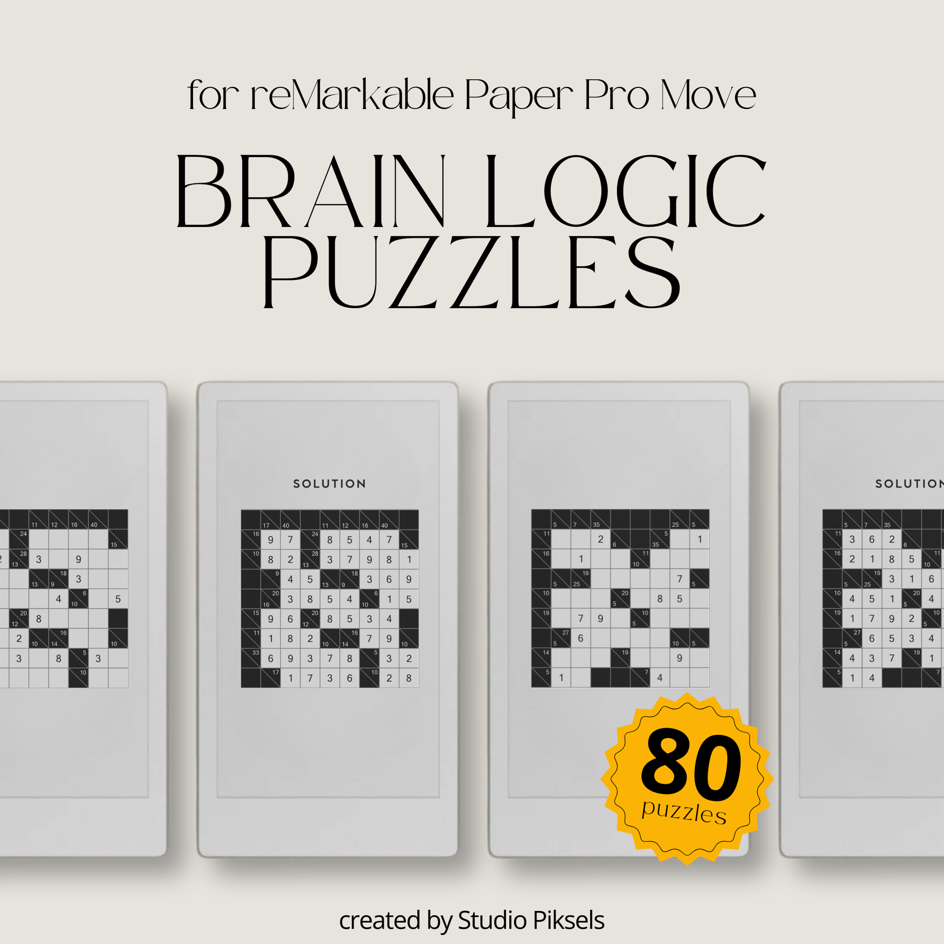 Kakuro Brain Logic Puzzle for reMarkable Paper Pro Move With 80 Puzzles 4
