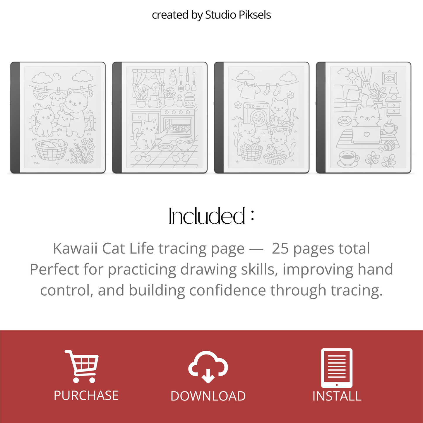 Kawaii Cat Life Tracing Book for Kindle Scribe