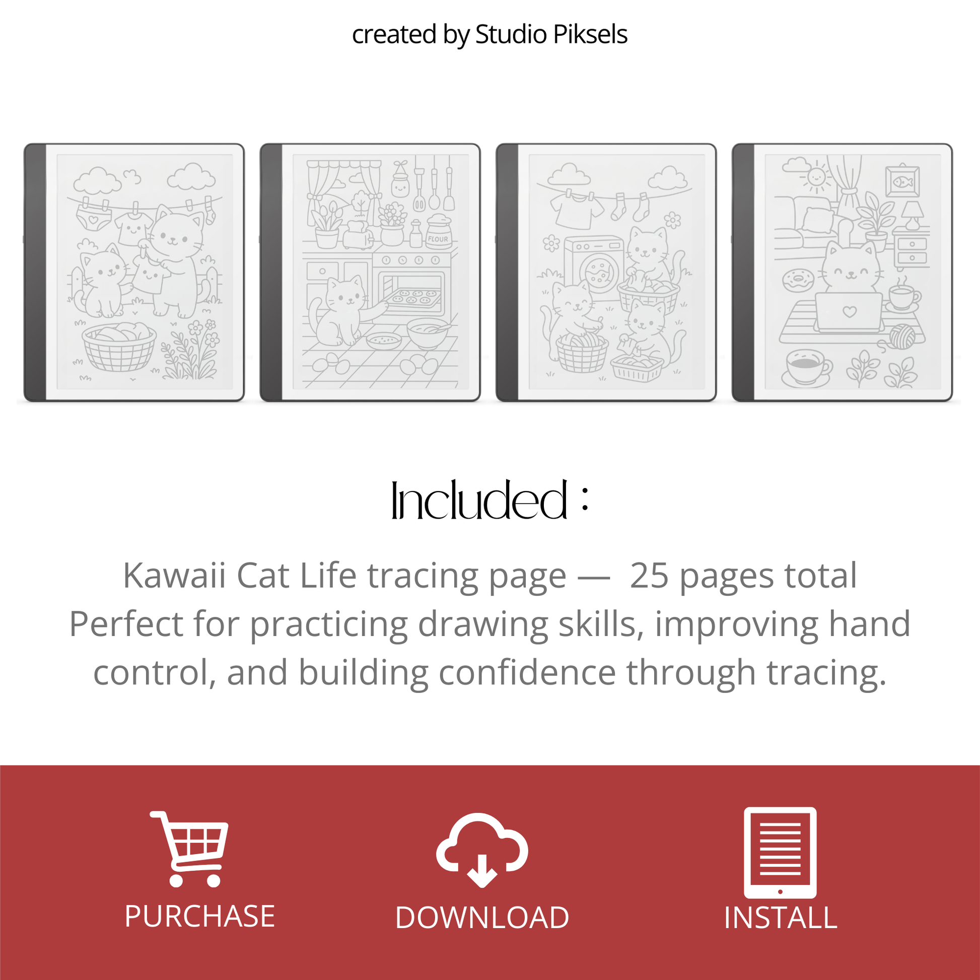Kawaii Cat Life Tracing Book for Kindle Scribe