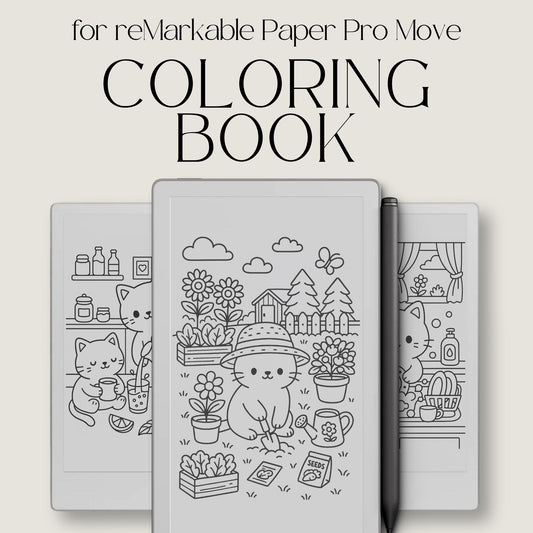 Kawaii Cat Life Coloring Book for reMarkable Paper Pro Move with 25 Pages of Playful Storefront Designs