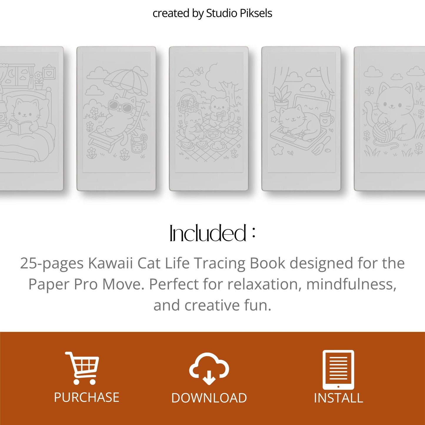 Kawaii Cat Life Tracing Book for reMarkable Paper Pro Move