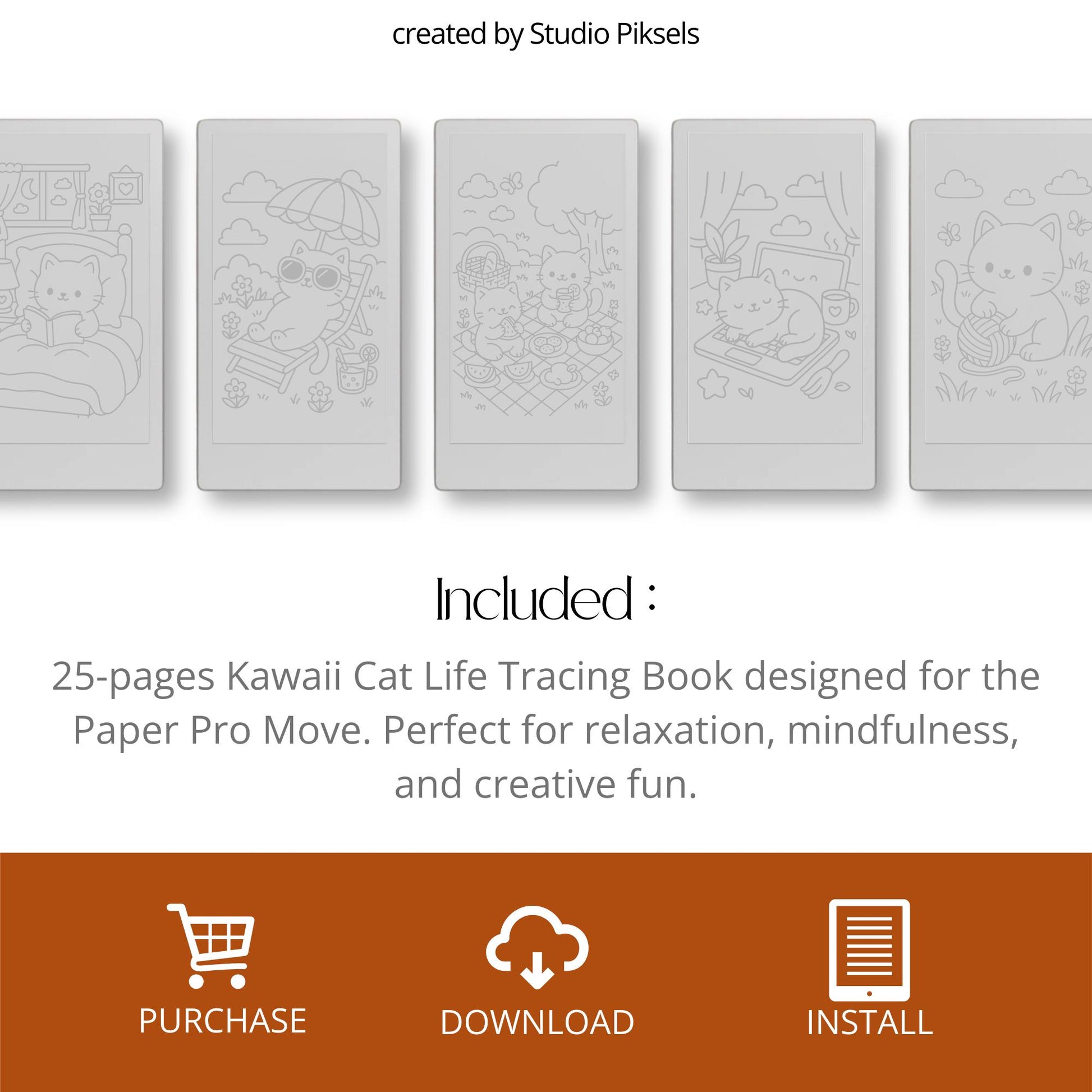 Kawaii Cat Life Tracing Book for reMarkable Paper Pro Move