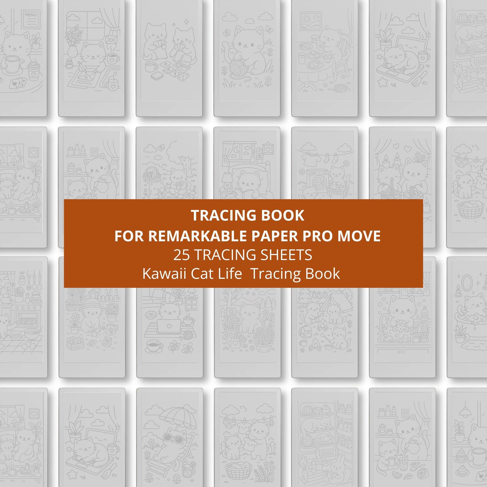 Kawaii Cat Life Tracing Book for reMarkable Paper Pro Move