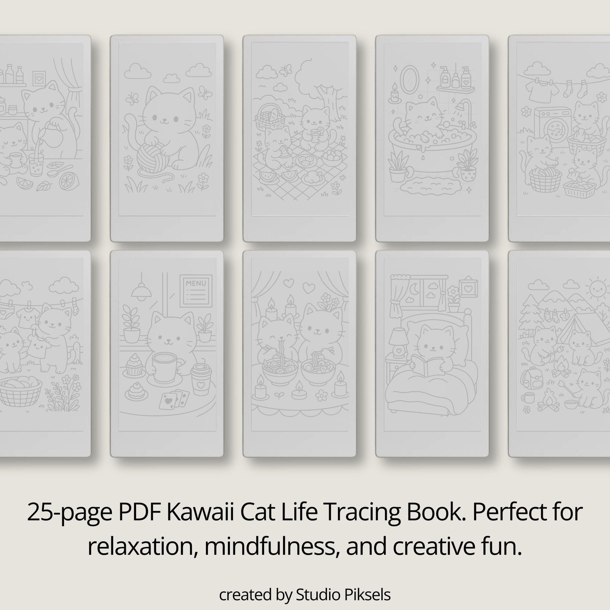 Kawaii Cat Life Tracing Book for reMarkable Paper Pro Move