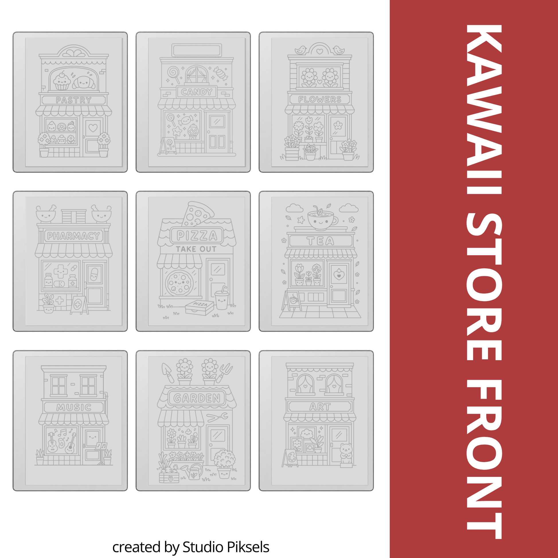 Kawaii tracing book bundle for reMarkable 1, reMarkable 2, and Paper Pure with cute cat life scenes, storefront illustrations, and reusable PDF drawing practice pages.
