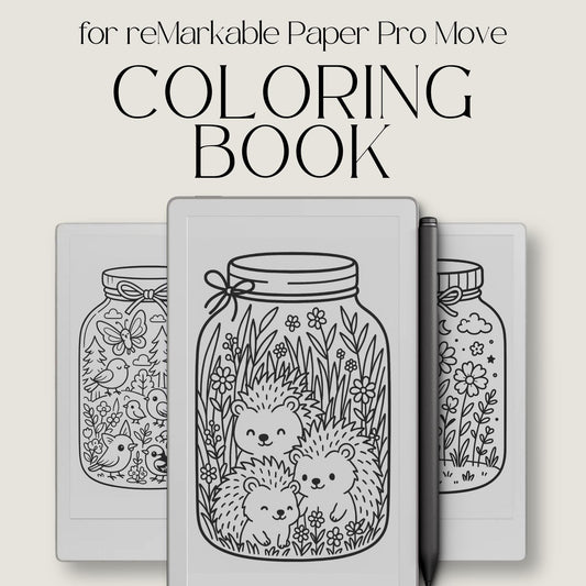 Kawaii Forest Jar Coloring Book for reMarkable Paper Pro Move with 25 Relaxing Jar Designs with Woodland Animals