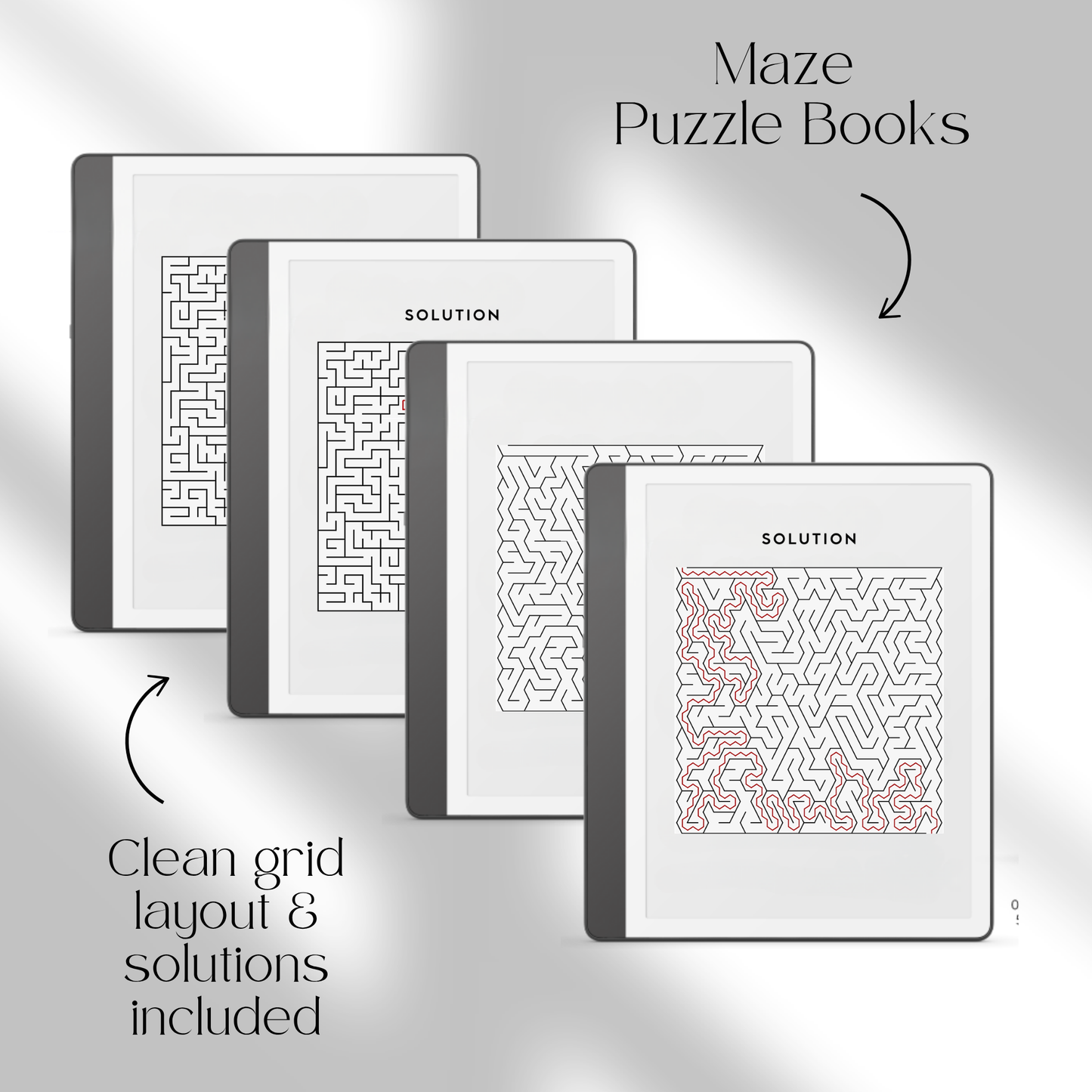 Puzzle Bundle PDF for Kindle Scribe with Sudoku, crossword, Kakuro, maze puzzles, and logic games for brain training.