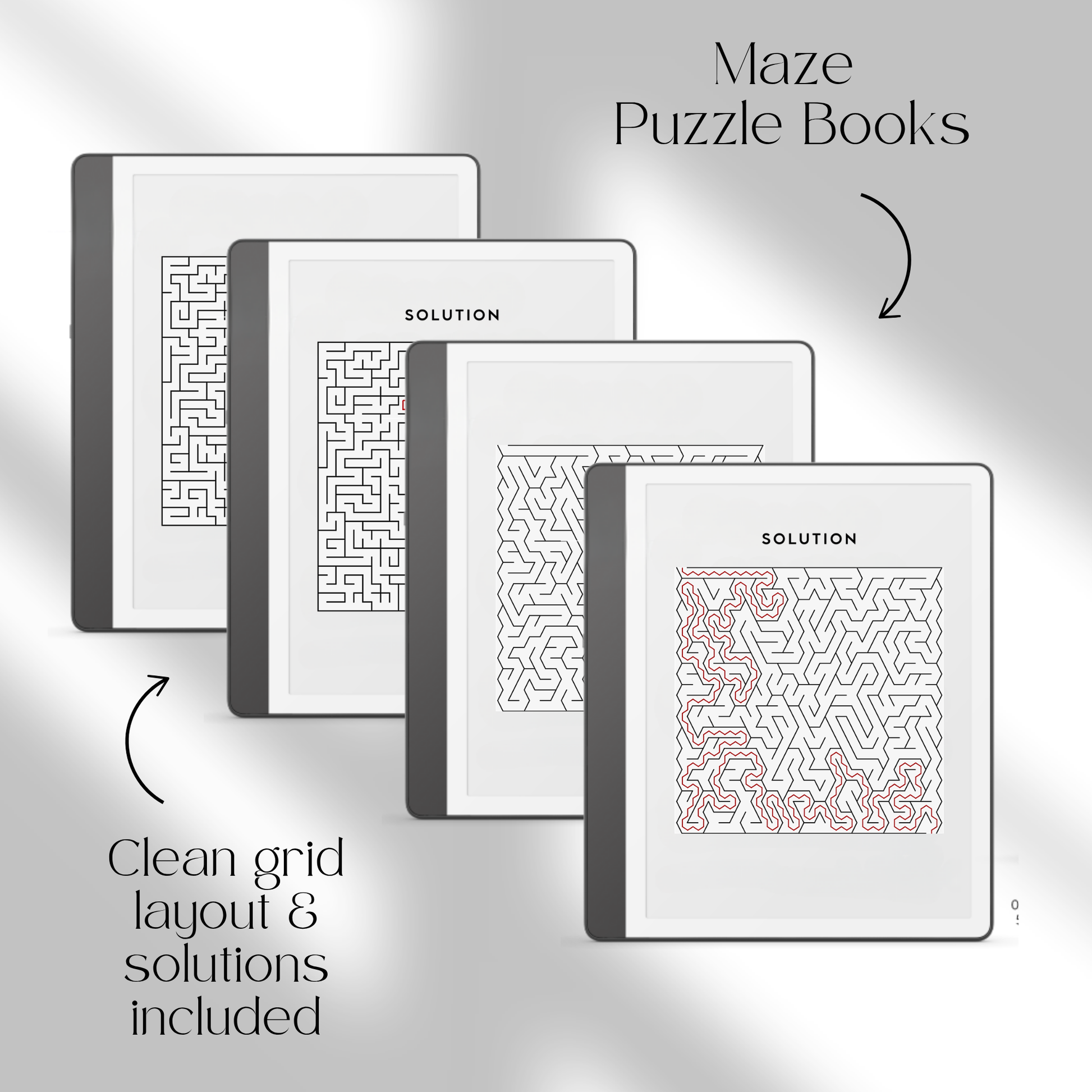 Puzzle Bundle PDF for Kindle Scribe with Sudoku, crossword, Kakuro, maze puzzles, and logic games for brain training.