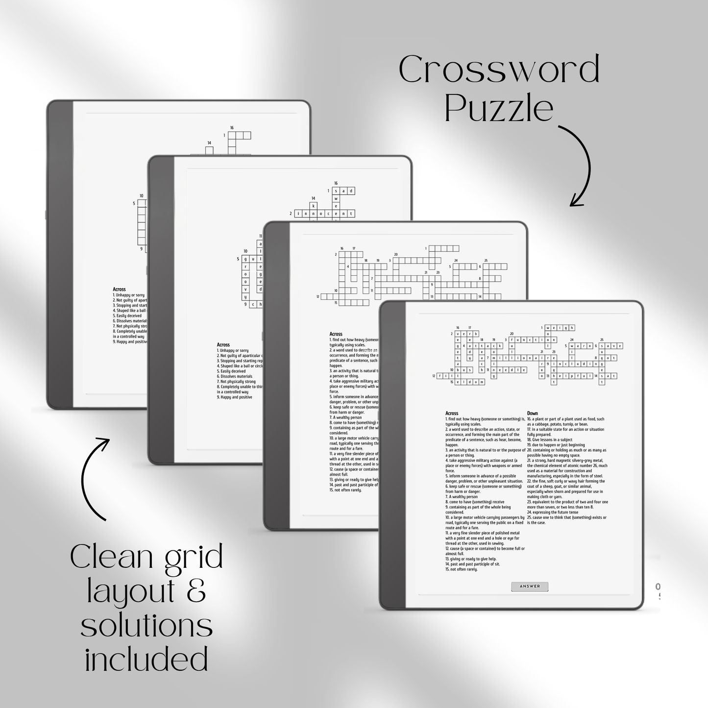 Puzzle Bundle PDF for Kindle Scribe with Sudoku, crossword, Kakuro, maze puzzles, and logic games for brain training.