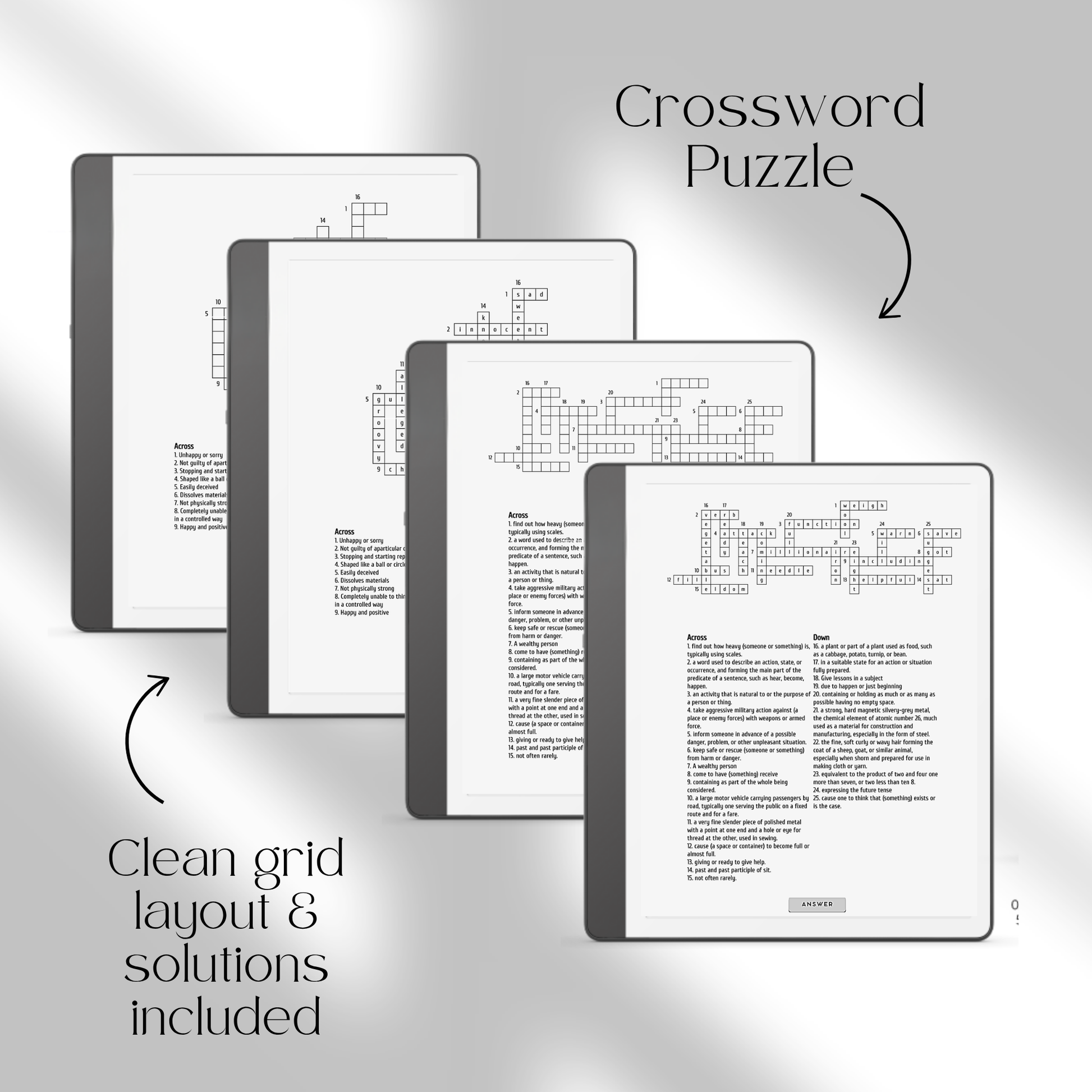 Puzzle Bundle PDF for Kindle Scribe with Sudoku, crossword, Kakuro, maze puzzles, and logic games for brain training.
