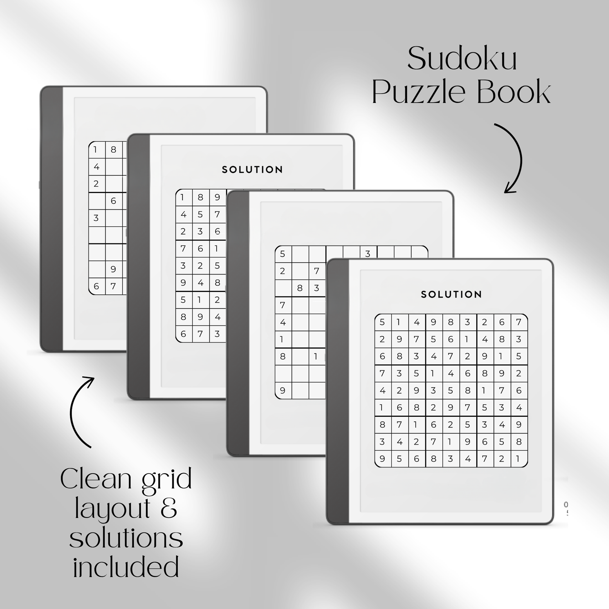 Puzzle Bundle PDF for Kindle Scribe with Sudoku, crossword, Kakuro, maze puzzles, and logic games for brain training.