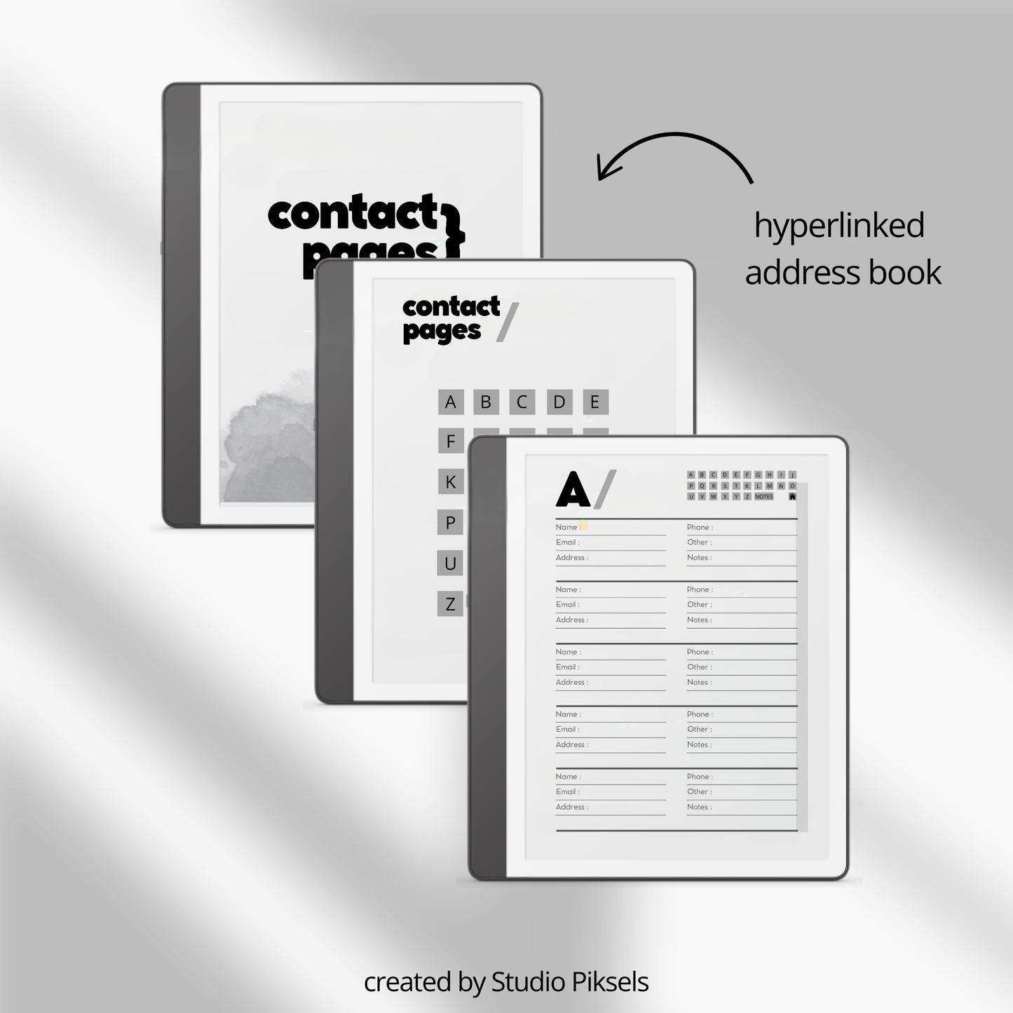 Kindle Scribe Starter Bundle:  contact pages address book template 