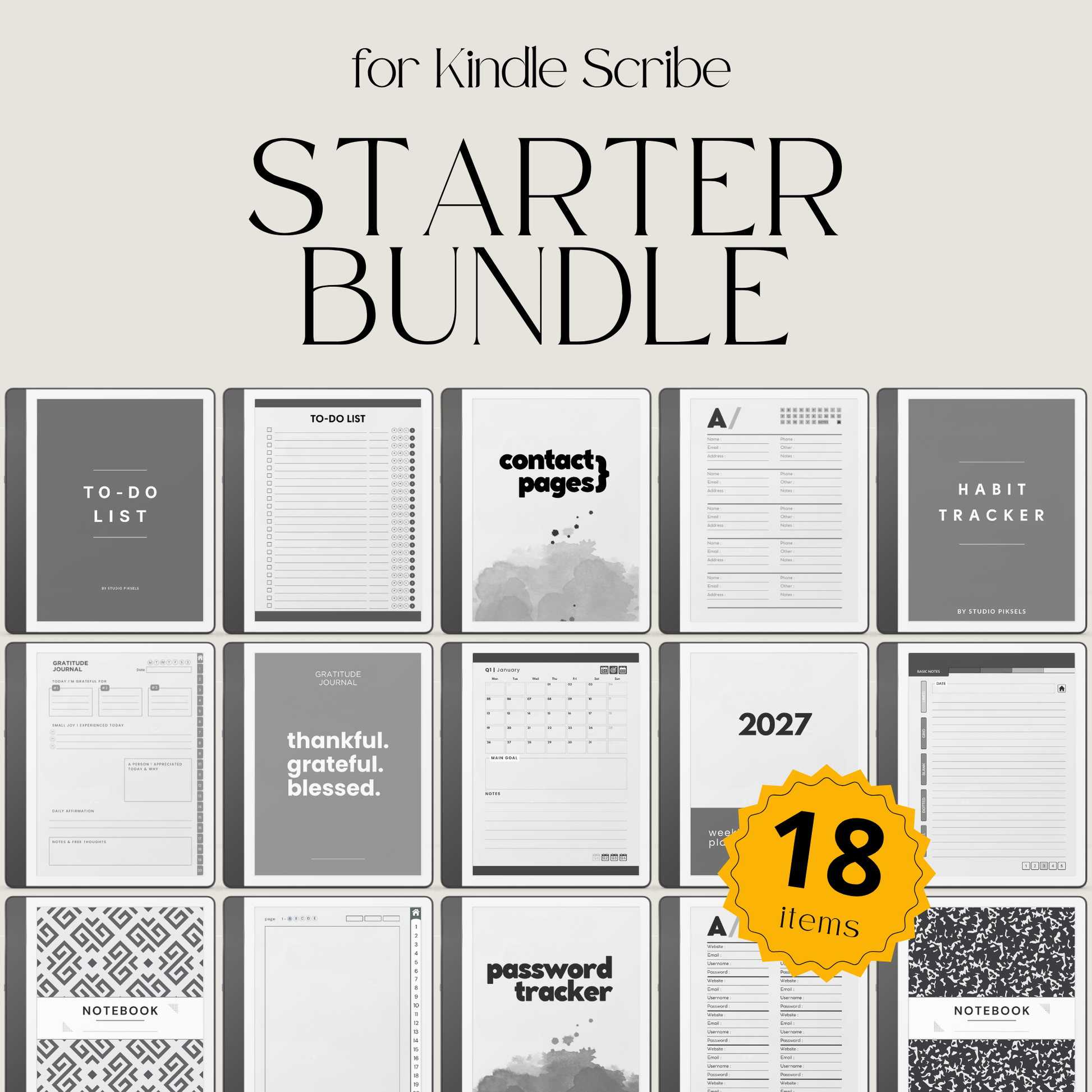 Kindle Scribe Starter Bundle planner template set 