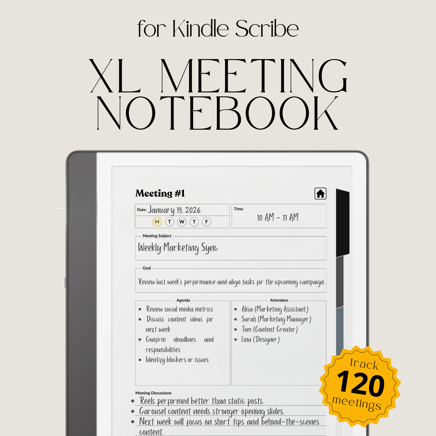 XL Meeting Notes Notebook for Kindle Scribe