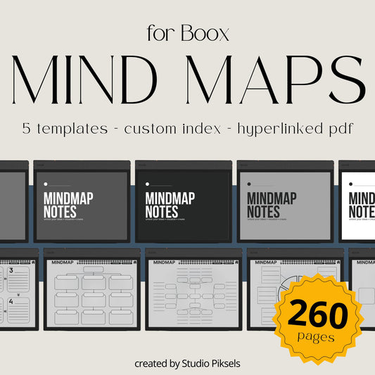 Meeting Minutes Notebook Bundle for BOOX with hyperlinked meeting note pages, customizable indexes, and professional grayscale layouts.