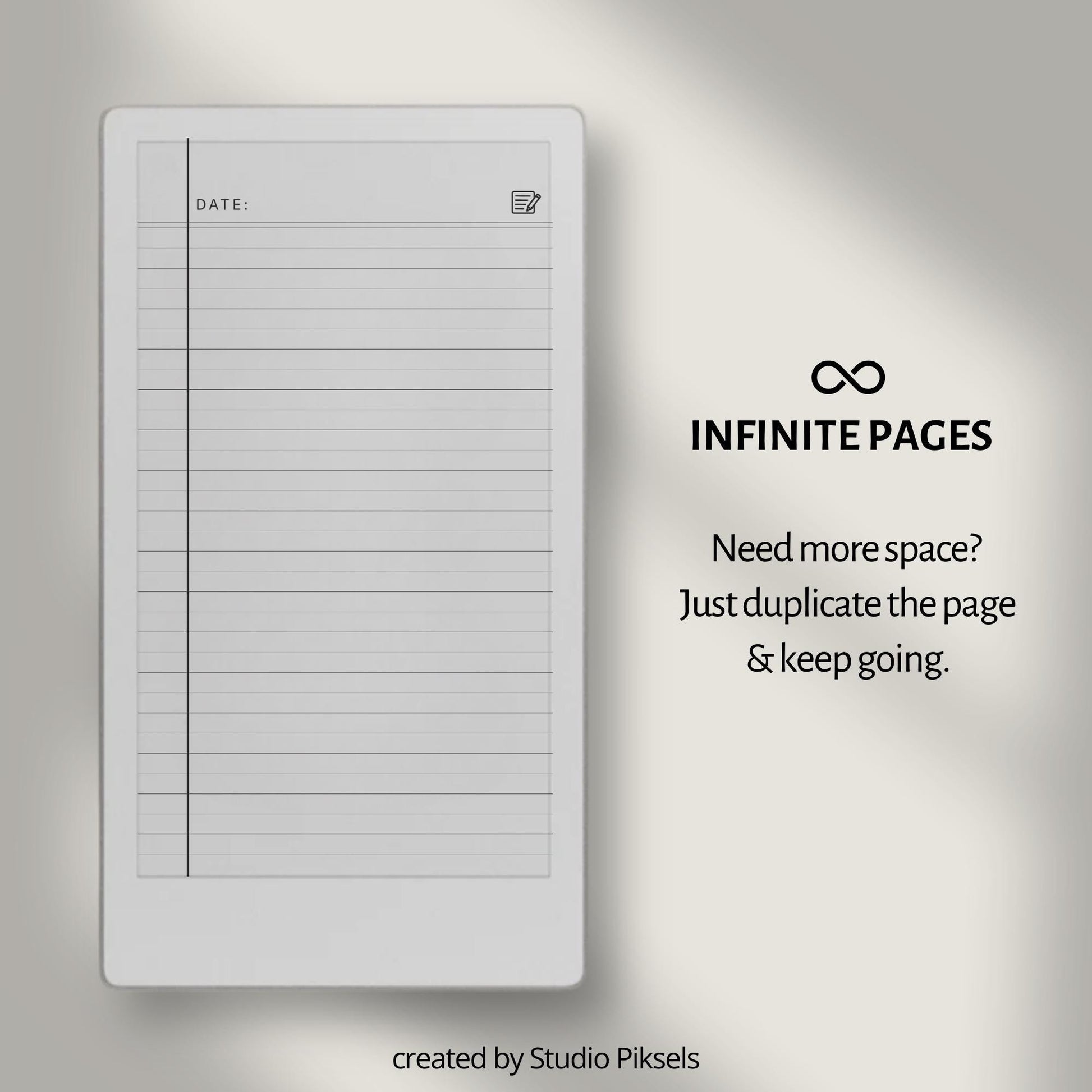 100 page legal ruled notebook PDF for reMarkable Paper Pro Move with vertical margin and black, blue, and red line layouts.