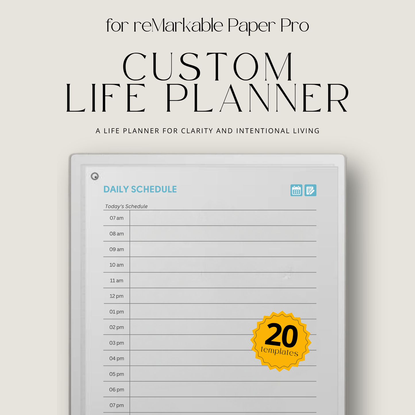 Life Planner 2026 PDF for reMarkable Paper Pro with hyperlinked calendar, templates, and customizable pages.