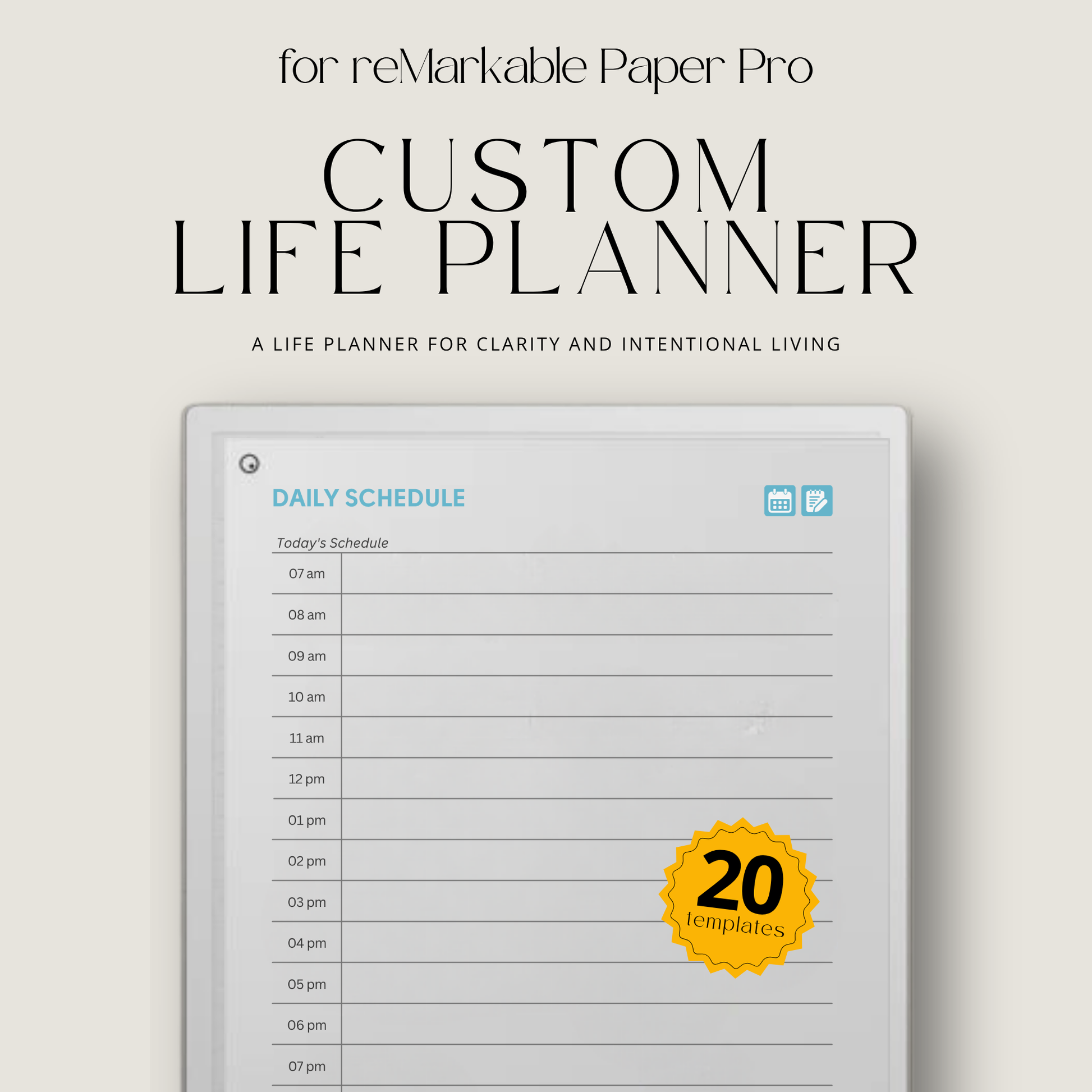 Life Planner 2026 PDF for reMarkable Paper Pro with hyperlinked calendar, templates, and customizable pages.