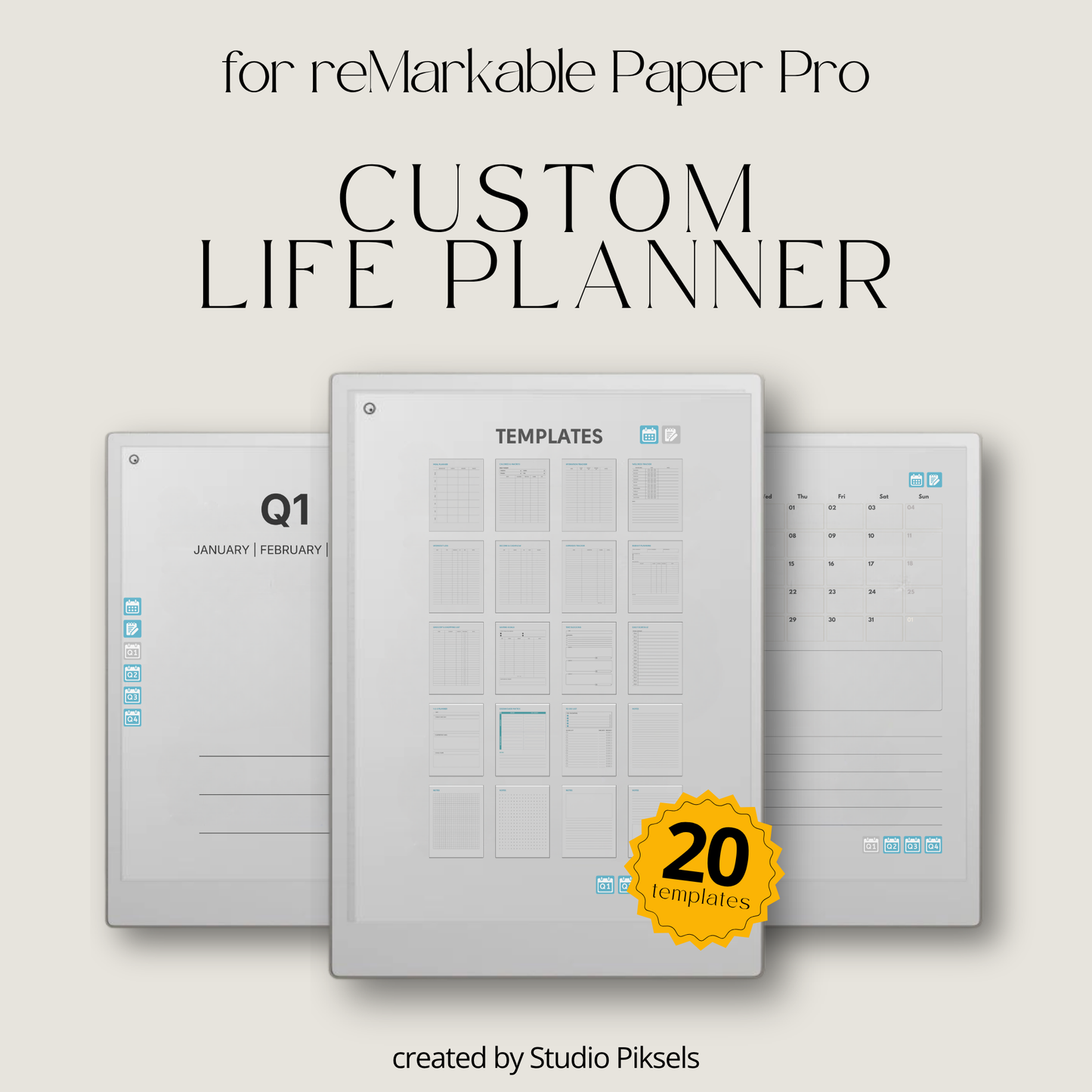 Life Planner 2026 PDF for reMarkable Paper Pro with hyperlinked calendar, templates, and customizable pages.