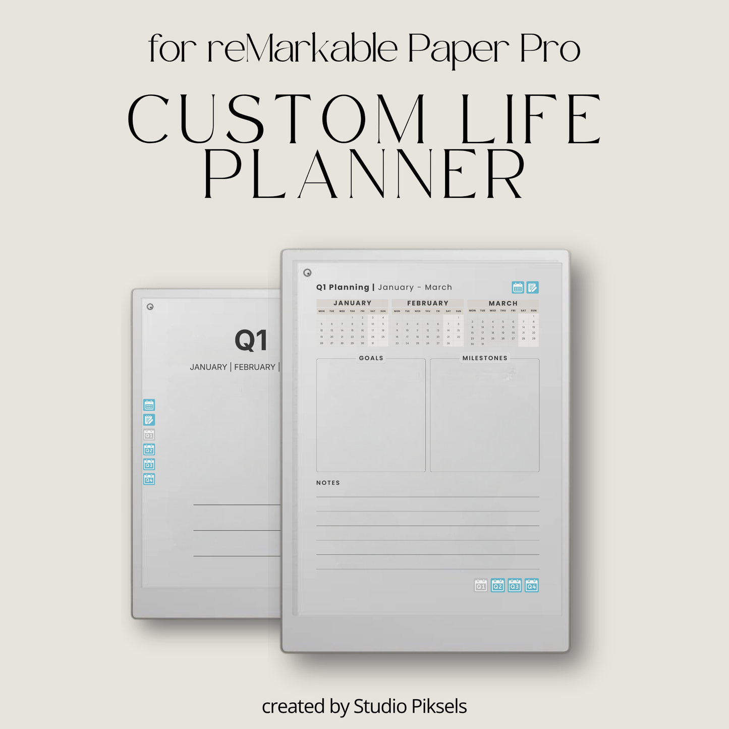 Life Planner 2026 PDF for reMarkable Paper Pro with hyperlinked calendar, templates, and customizable pages.