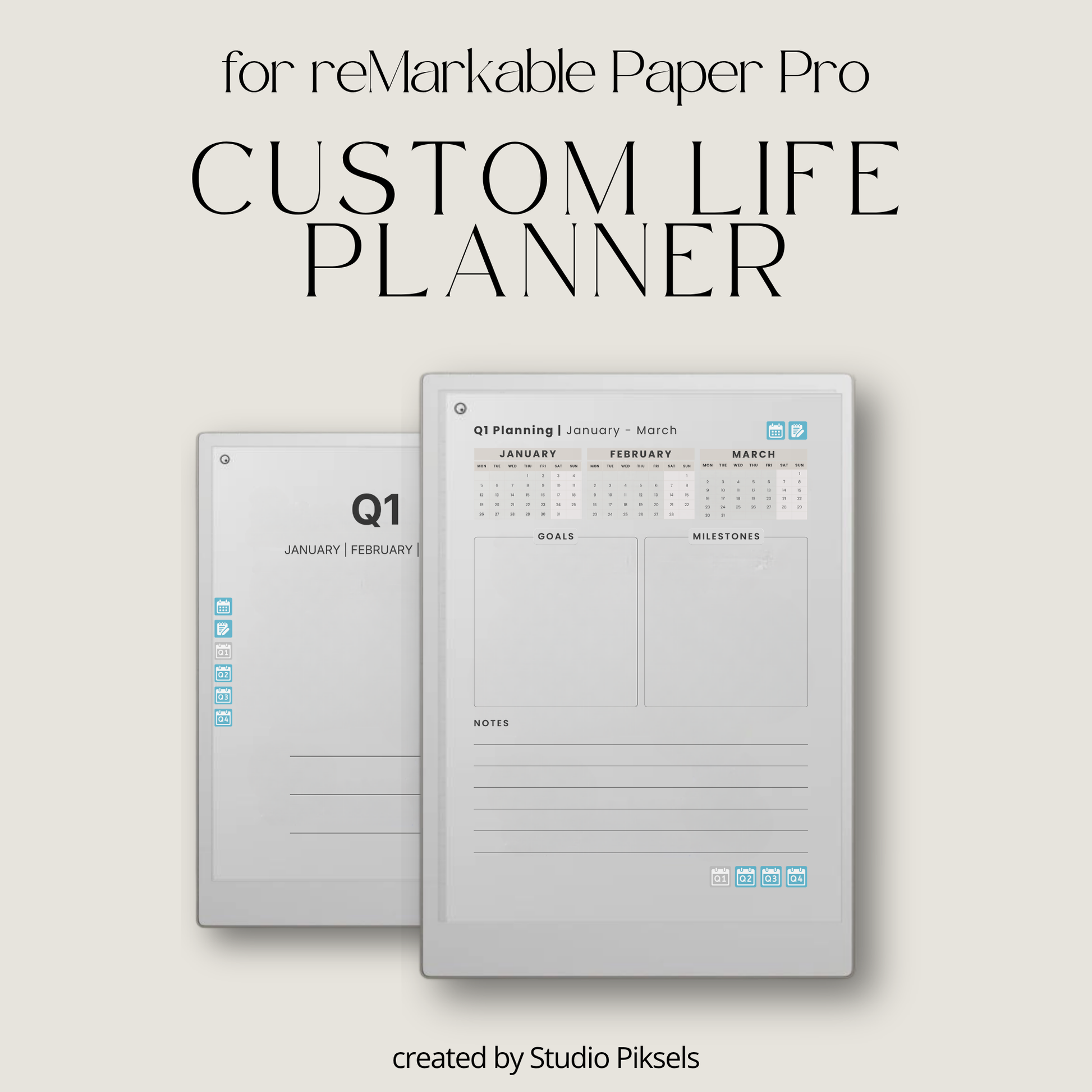 Life Planner 2026 PDF for reMarkable Paper Pro with hyperlinked calendar, templates, and customizable pages.