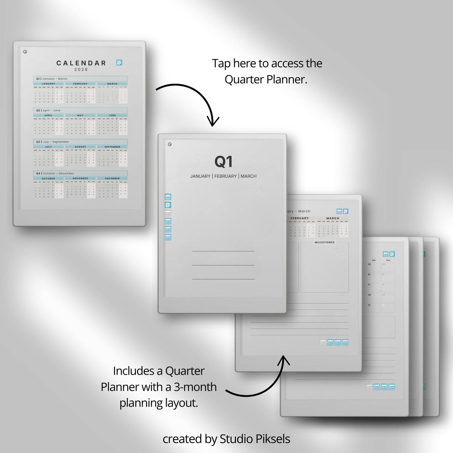 Life Planner 2026 PDF for reMarkable Paper Pro with hyperlinked calendar, templates, and customizable pages.