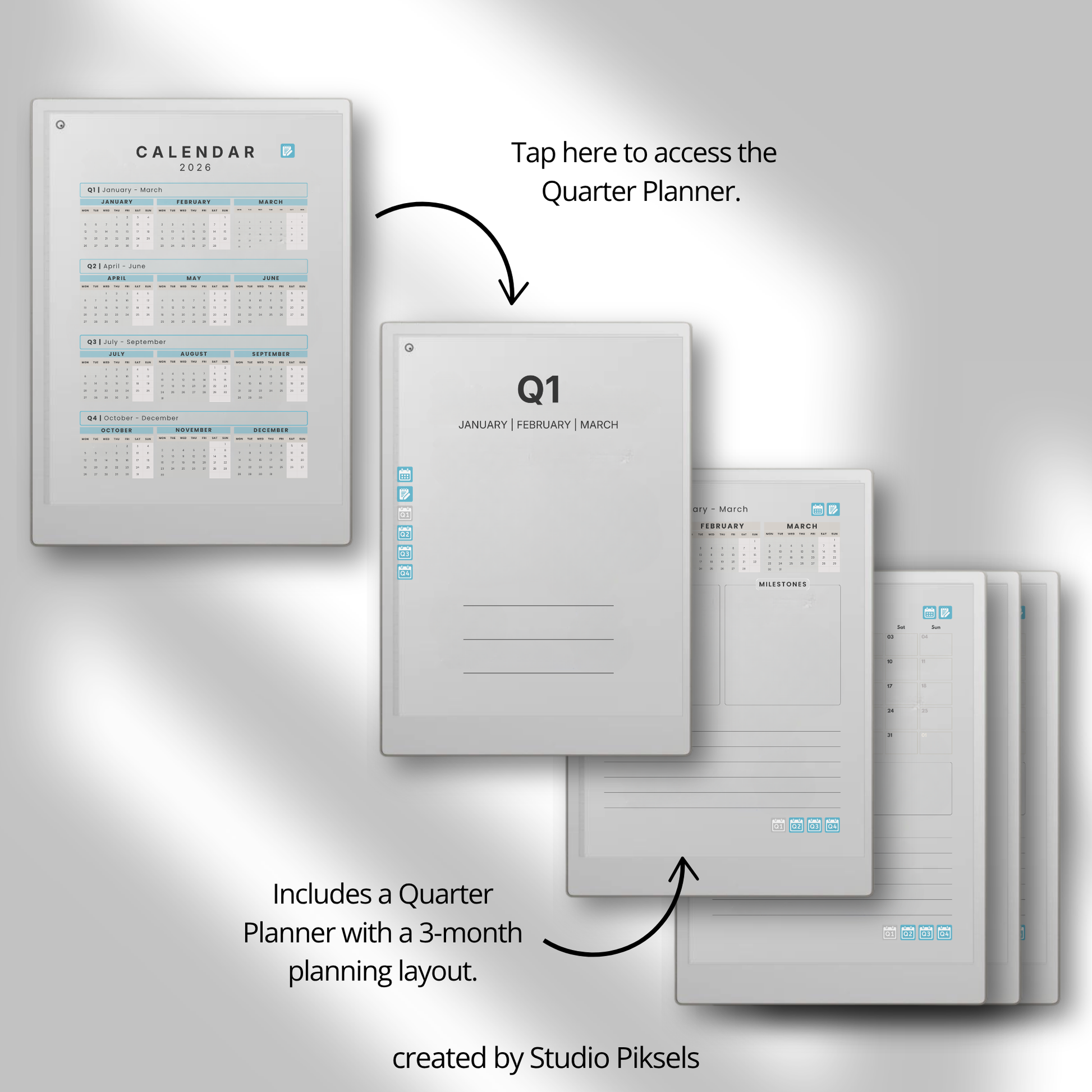 Life Planner 2026 PDF for reMarkable Paper Pro with hyperlinked calendar, templates, and customizable pages.