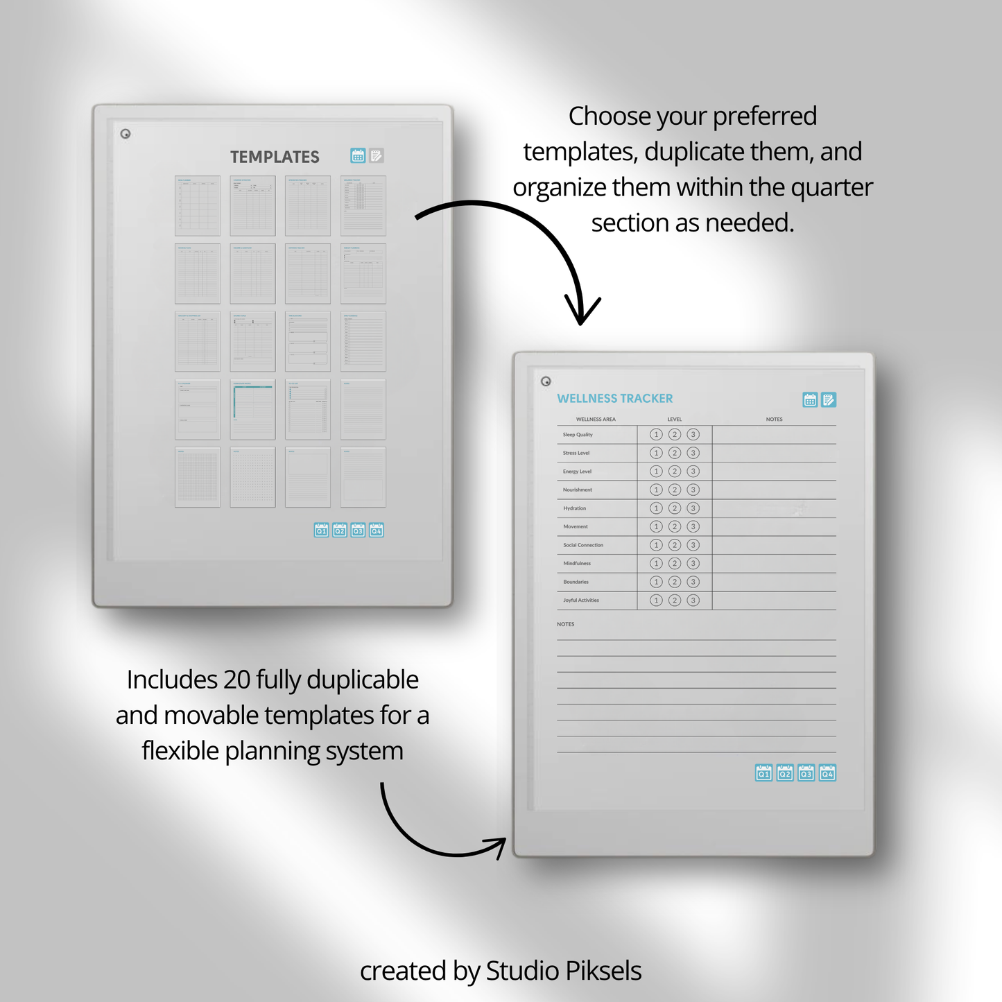 Life Planner 2026 PDF for reMarkable Paper Pro with hyperlinked calendar, templates, and customizable pages.