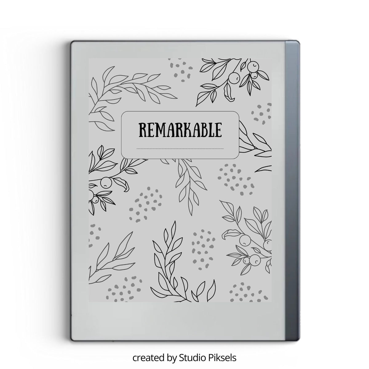 Line art plant leaves sleep screen for reMarkable 2 and reMarkable Paper Pure with minimalist botanical artwork in PNG and PDF format