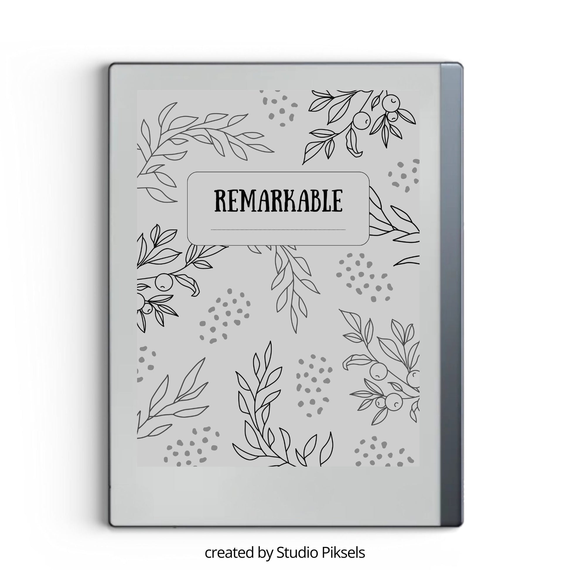 Line art plant leaves sleep screen for reMarkable 2 and reMarkable Paper Pure with minimalist botanical artwork in PNG and PDF format