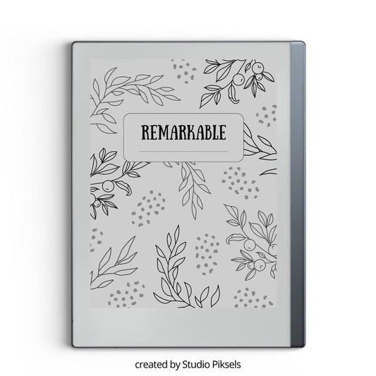 Line art plant leaves sleep screen for reMarkable 2 and reMarkable Paper Pure with minimalist botanical artwork in PNG and PDF format