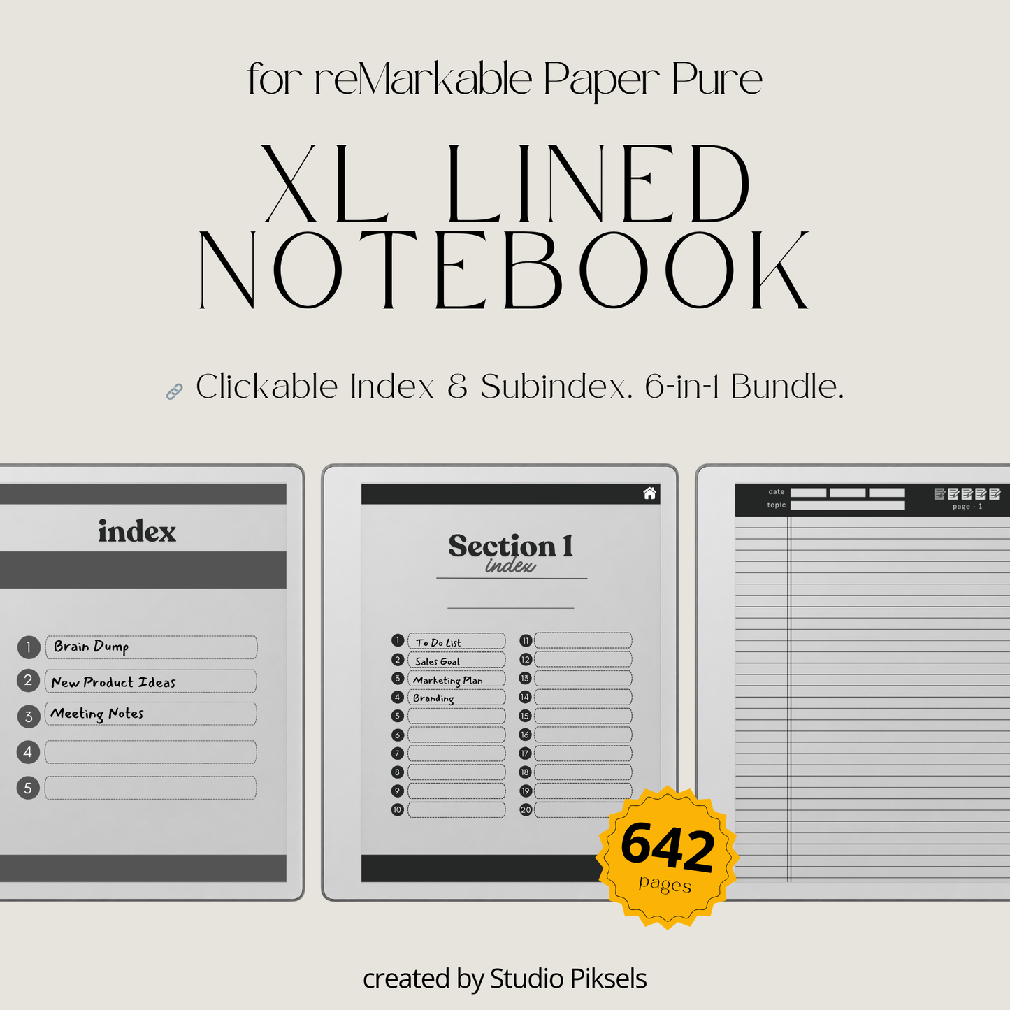 Legal Pad Paper Notebook with Custom Index for reMarkable Paper Pure
