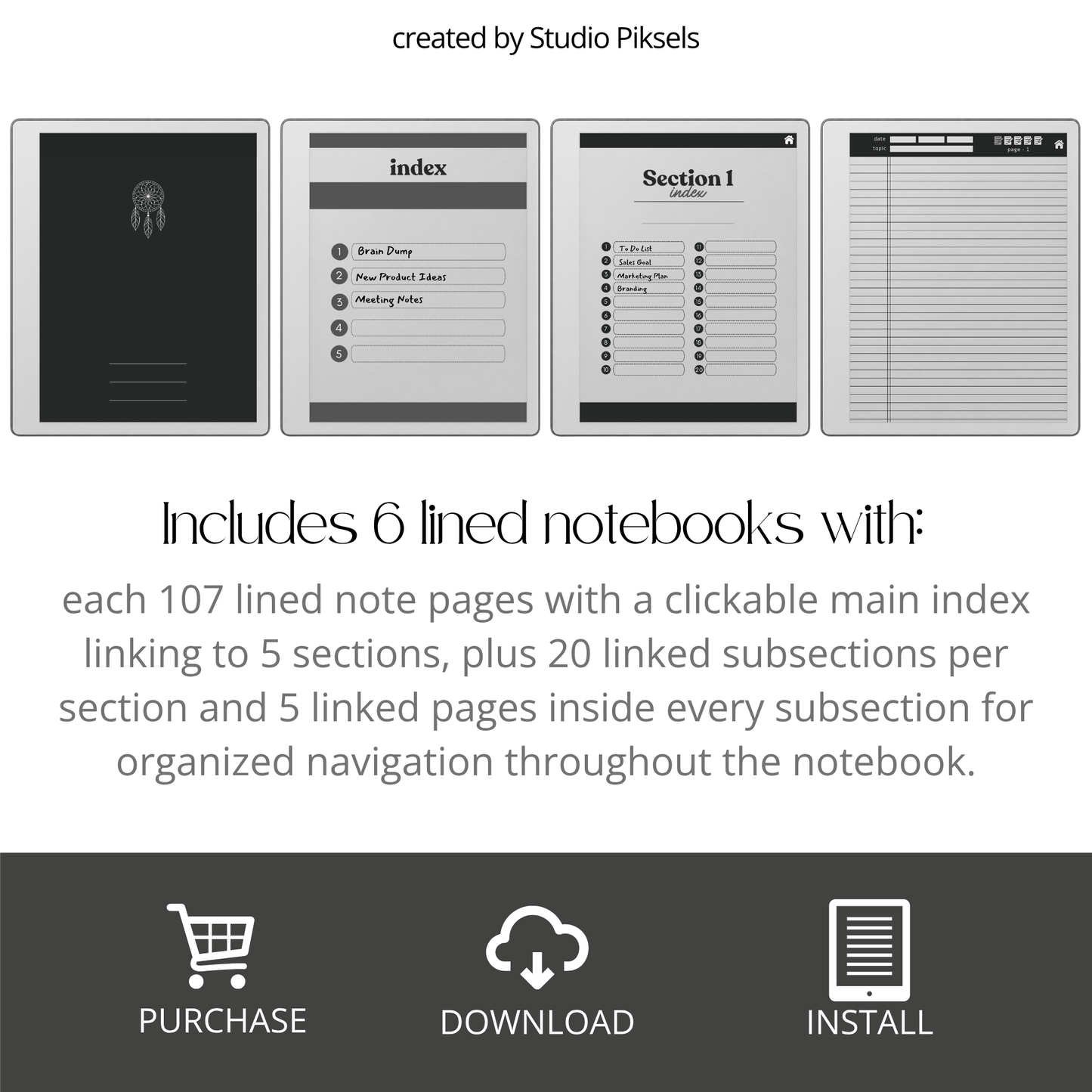Legal Pad Paper Notebook with Custom Index for reMarkable Paper Pure